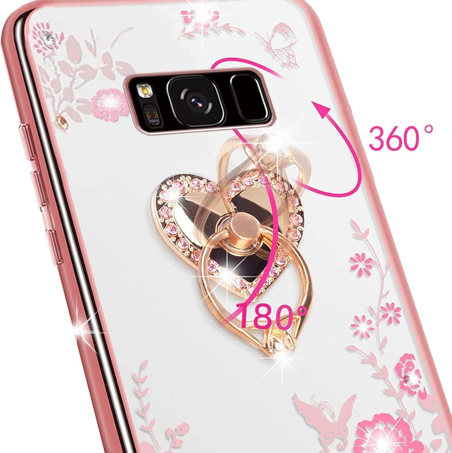 For Samsung Galaxy S8 Plus Case Bling Glitter Phone Cover + Ring Stand-Rose Gold