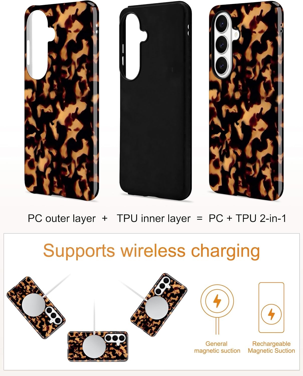 Cute Brown Aesthetic Magnetic Case for Samsung Galaxy S26 Ultra, Tortoise Shell