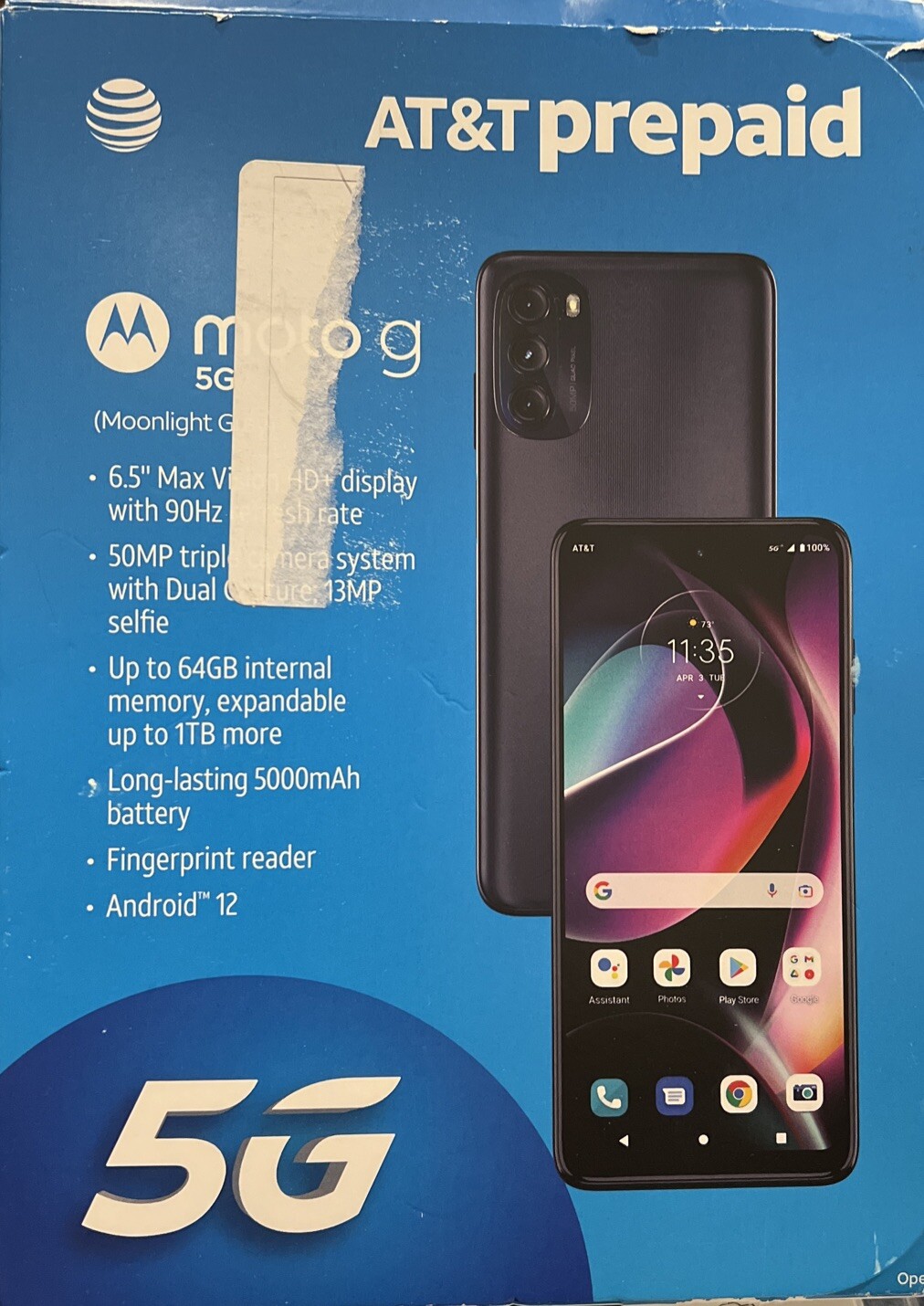 Motorola, Moto G 5G, 64GB, Moonlight Gray/Black – At&t PREPAID Smartphone