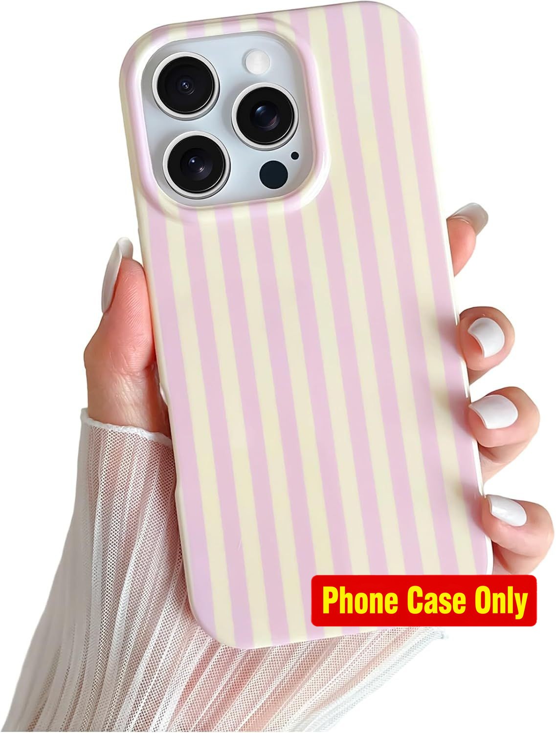 Cute Striped Soft TPU Slim Shockproof Phone Cover for iPhone 16 Pro, Pink & Yell