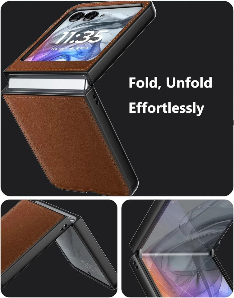 Case for Motorola Razr 2024/2025 – PU Vegan Leather Back & Hard Bumper – Brown