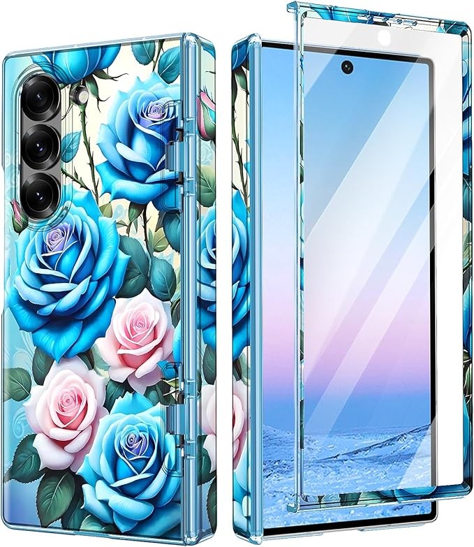 Samsung Galaxy Z Fold 6 Case with Built-in Screen Protector, Gold Glitter Marble
