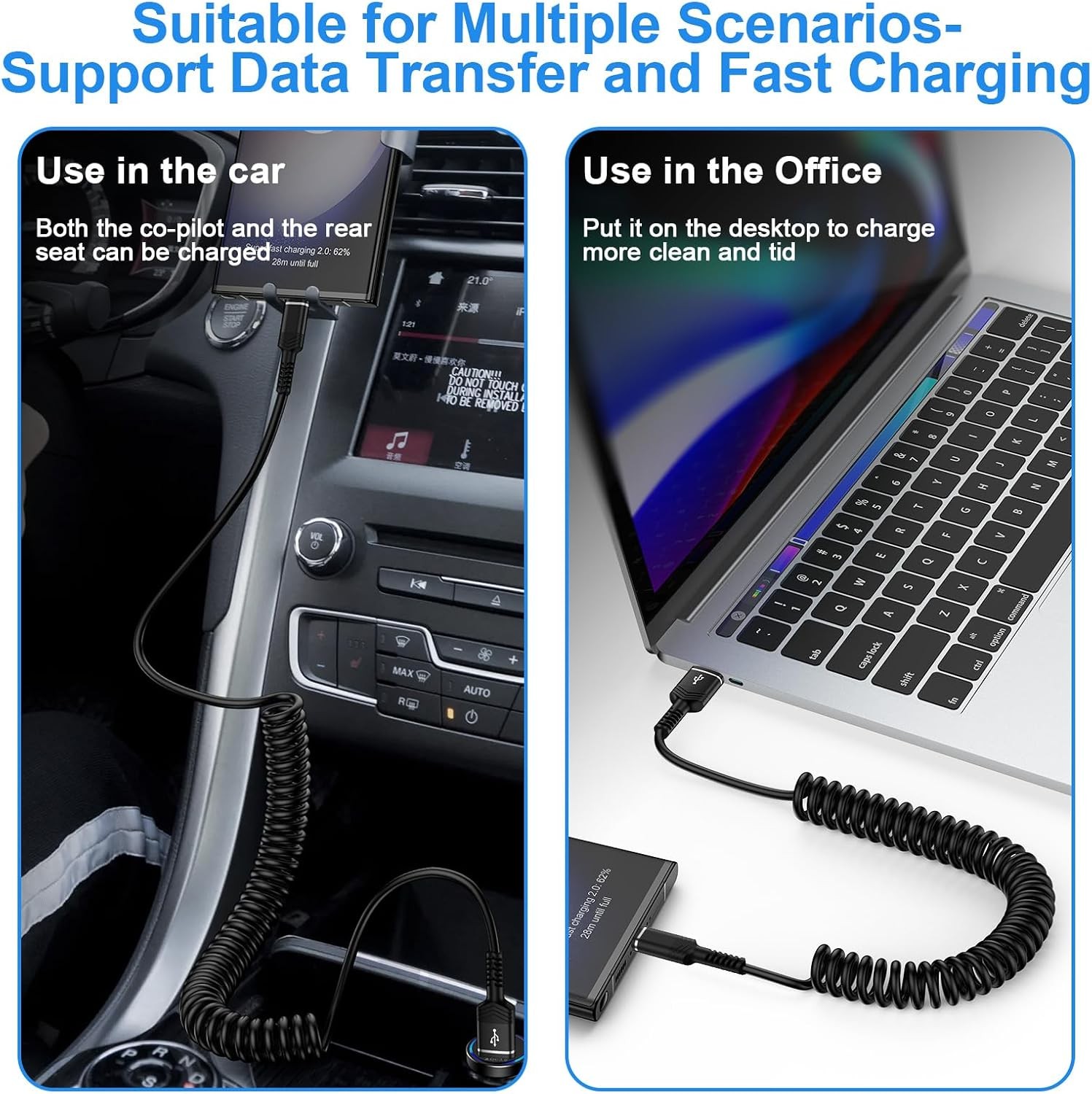 USB to USB-C Fast Charger for iPhone 17/16, 3FT Retractable Cable