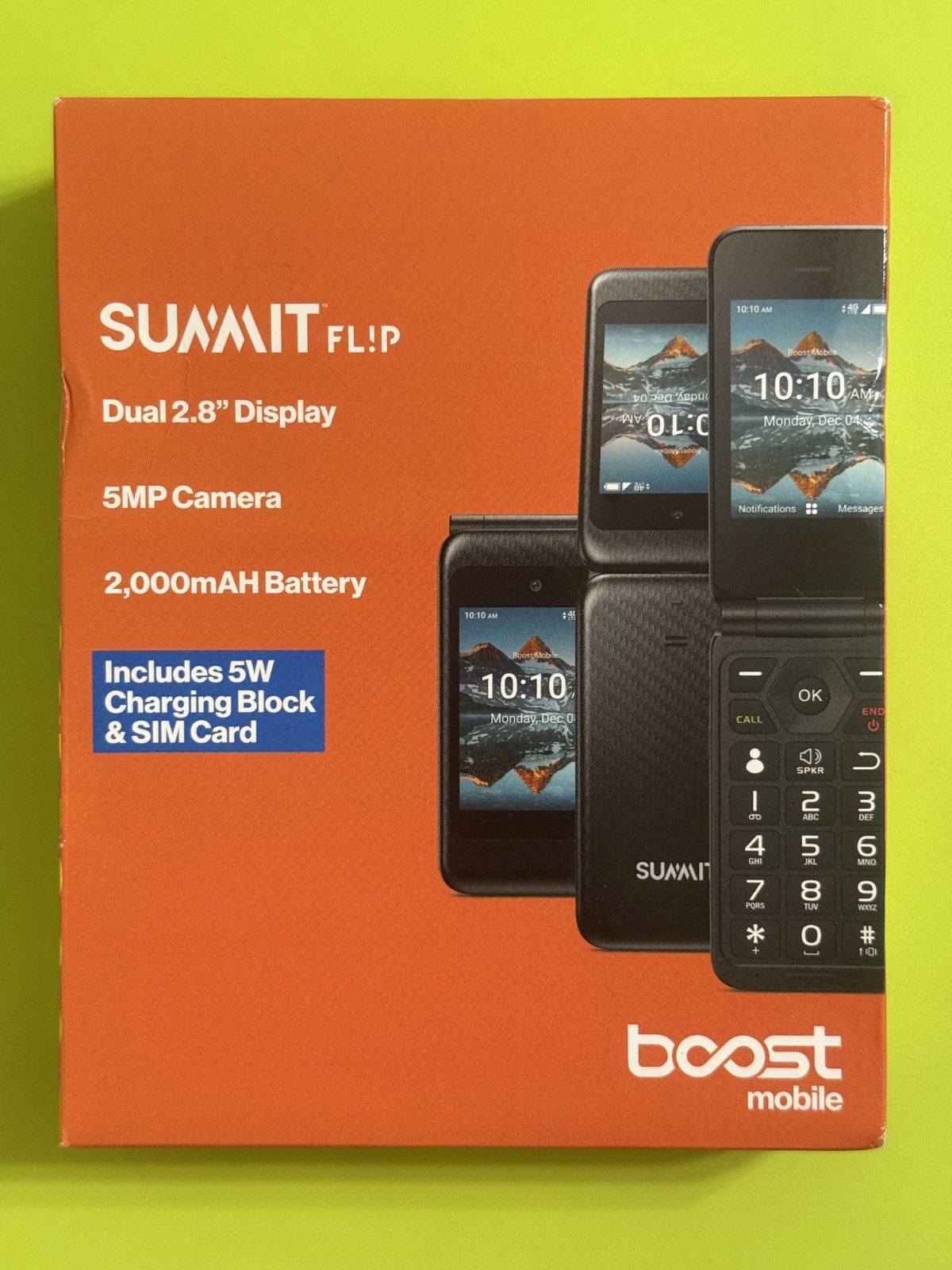 Boost Mobile Prepaid Summit Flip Phone, 8GB Black Sim-Included, New Sealed
