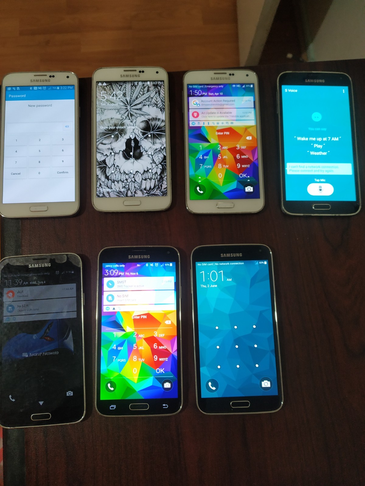 Lot of 7 Samsung Galaxy S5 SM-G900T and SM-G900V 16GB For parts