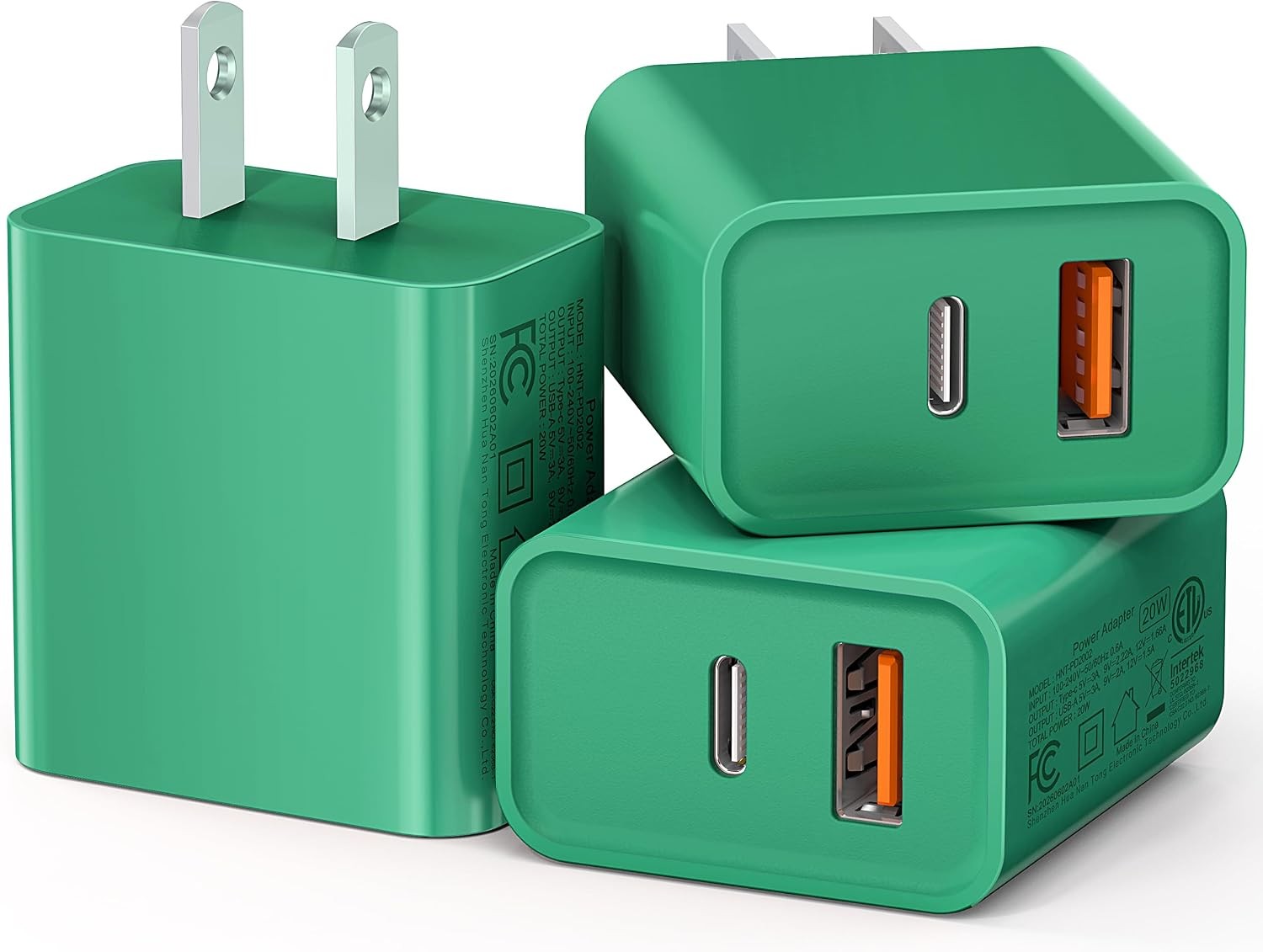 3-Pack 20W USB-C Fast Charger Wall Adapter for iPhone, iPad Pro, Samsung Galaxy