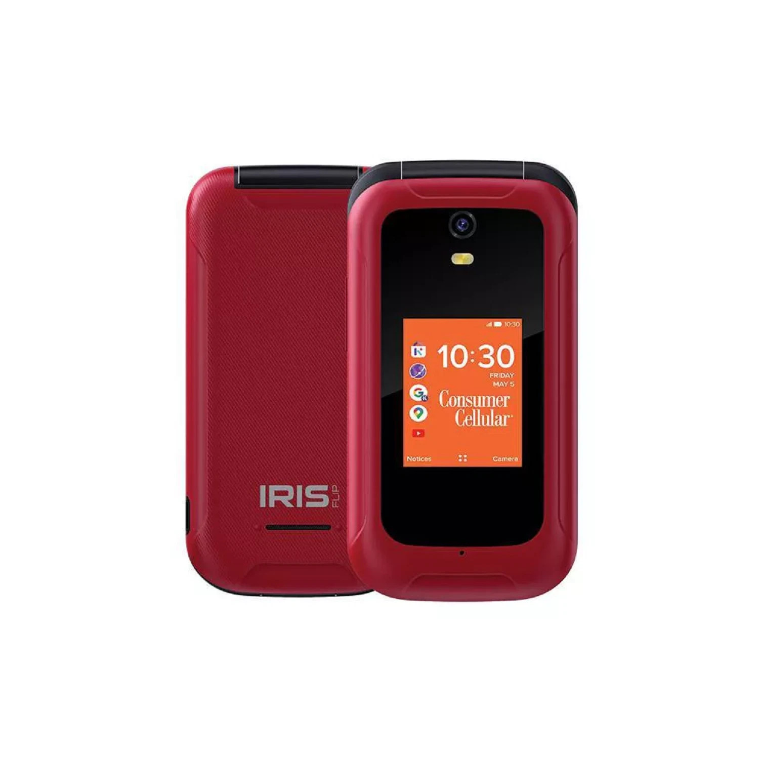 Brand New Sealed Consumer Cellular Locked Iris 8GB Red Flip Phone E- SIM ONLY
