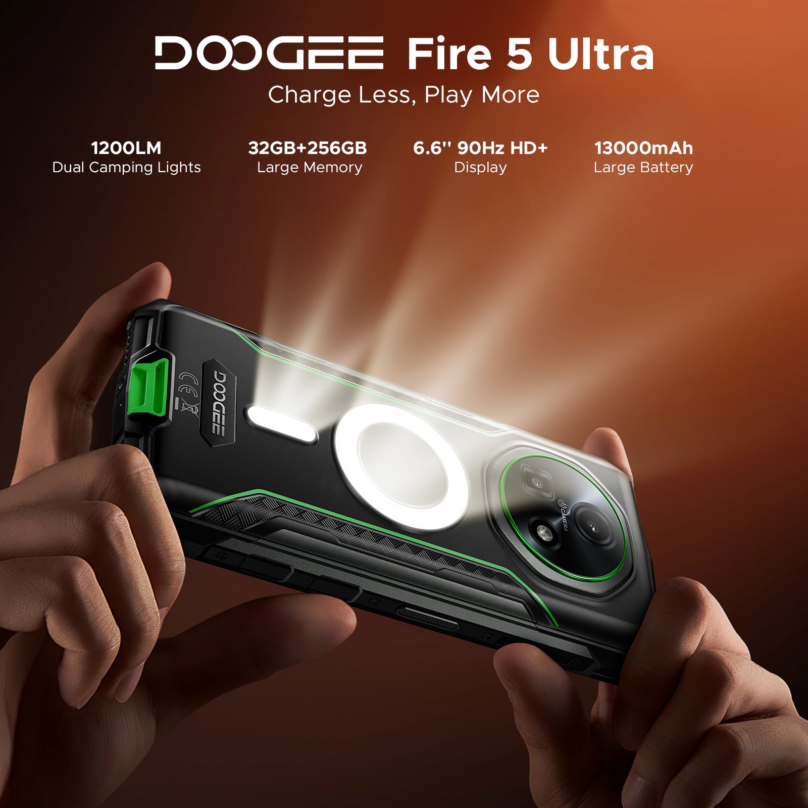 DOOGEE Fire5Ultra Rugged Phone Android15 13000mAh 32GB+256GB 6.6″ Smartphone NFC