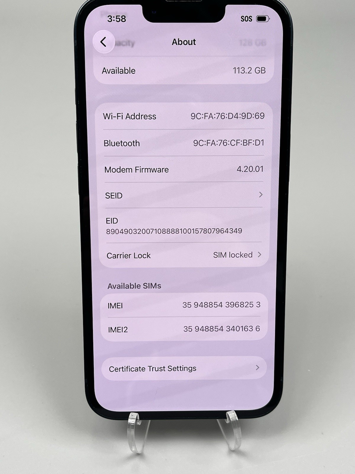 Apple iPhone 14 A2649 MidNight 128GB T-Mobile MPUA3LL/A Smartphone 93% Battery