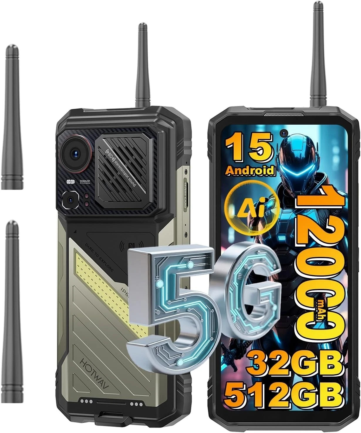 HOTWAV Hyper 8 Ultra 5G Walkie Talkie Rugged Smartphone 32GB+512GB 12000mAh NFC