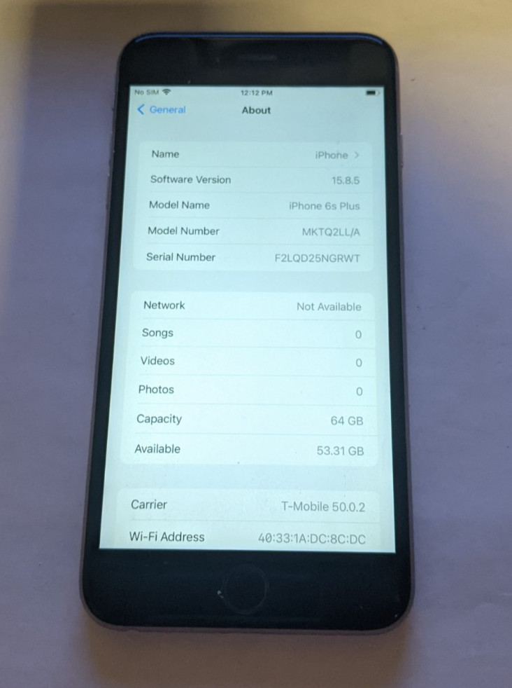 Apple iPhone 6S Plus 64GB(A1634) Space Gray (AT&T Unlocked) Fully Functional