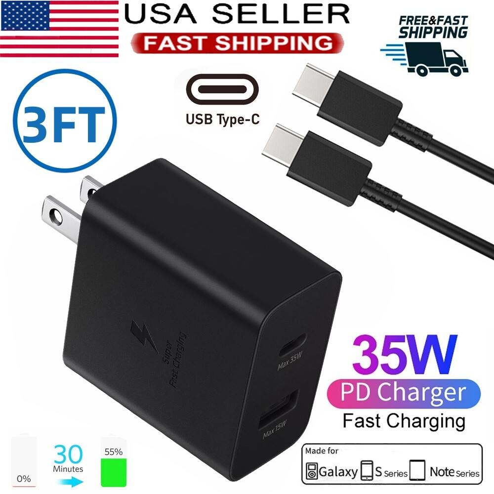 35W PD Power Adapter Duo Wall Charger 3FT USB-C Cable For Samsung Galaxy S22 21+