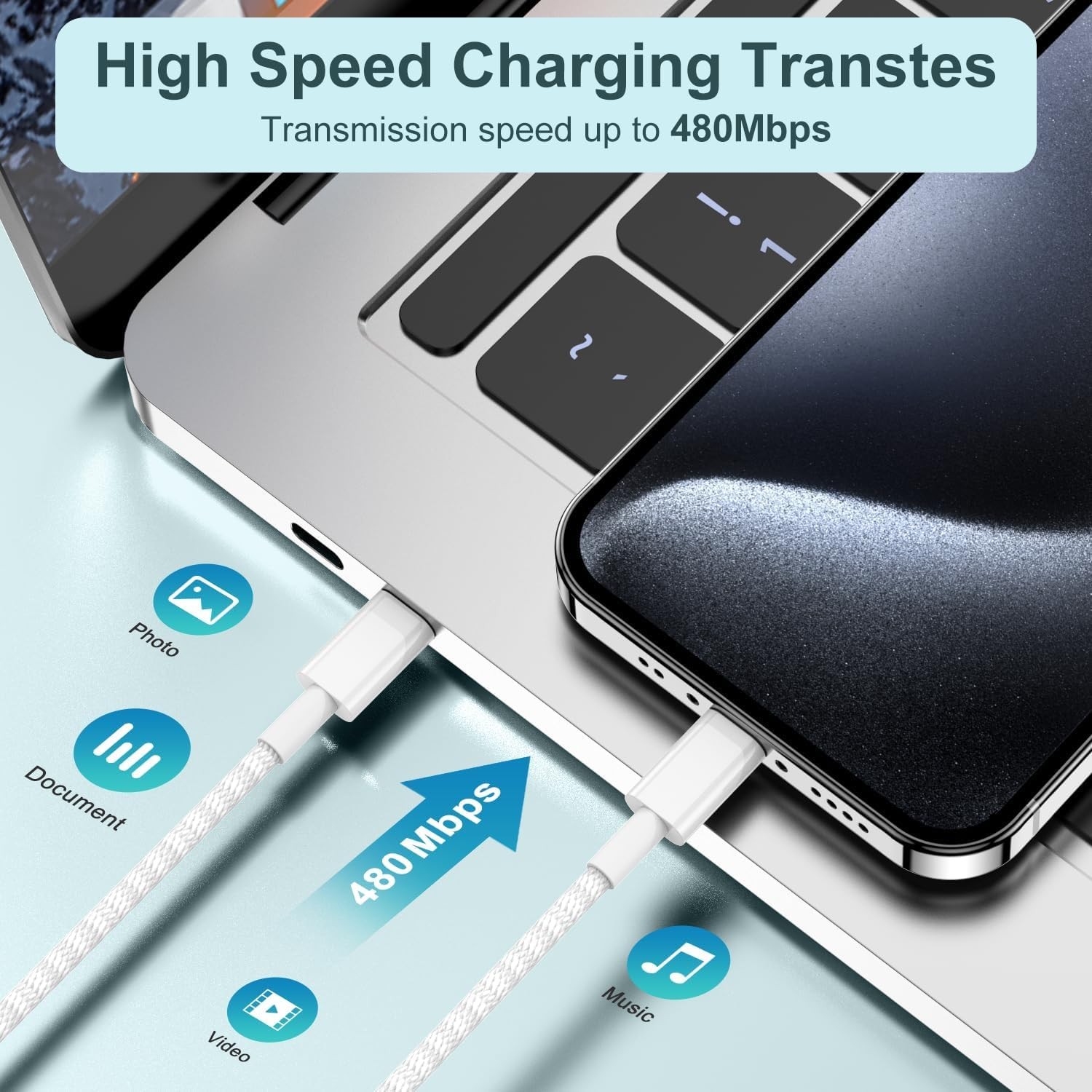 3-Pack 60W USB-C Fast Charger Adapter for iPhone 17 Pro/16 Pro Max 10ft