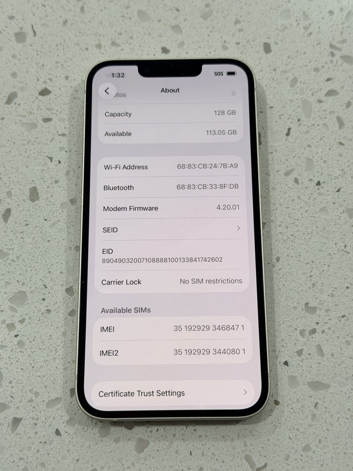 Apple iPhone 14 Starlight White 128GB eSIM UNLOCKED 85% Battery Health+US SELLER