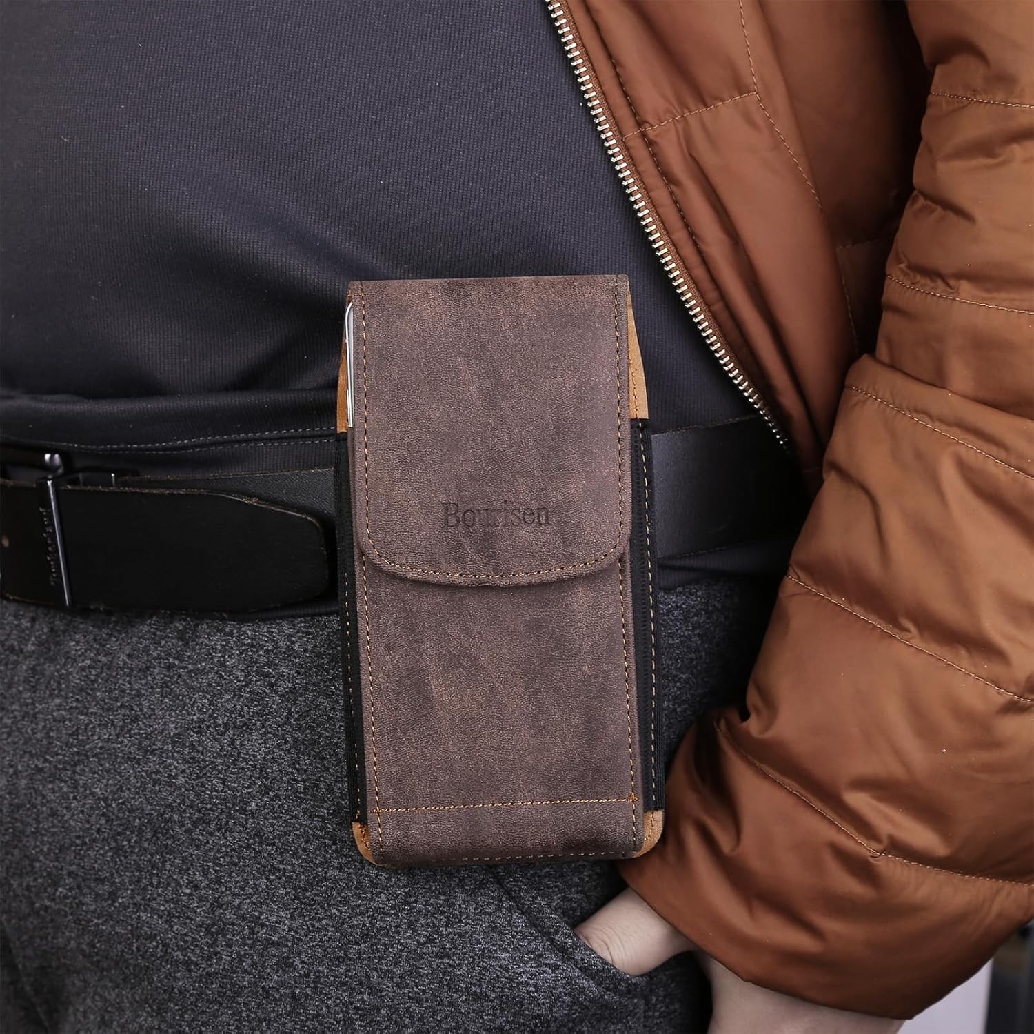 Phone Holster Pouch Case Belt Clip Loops Card Slot for Man iPhone 12 13 14 15 16