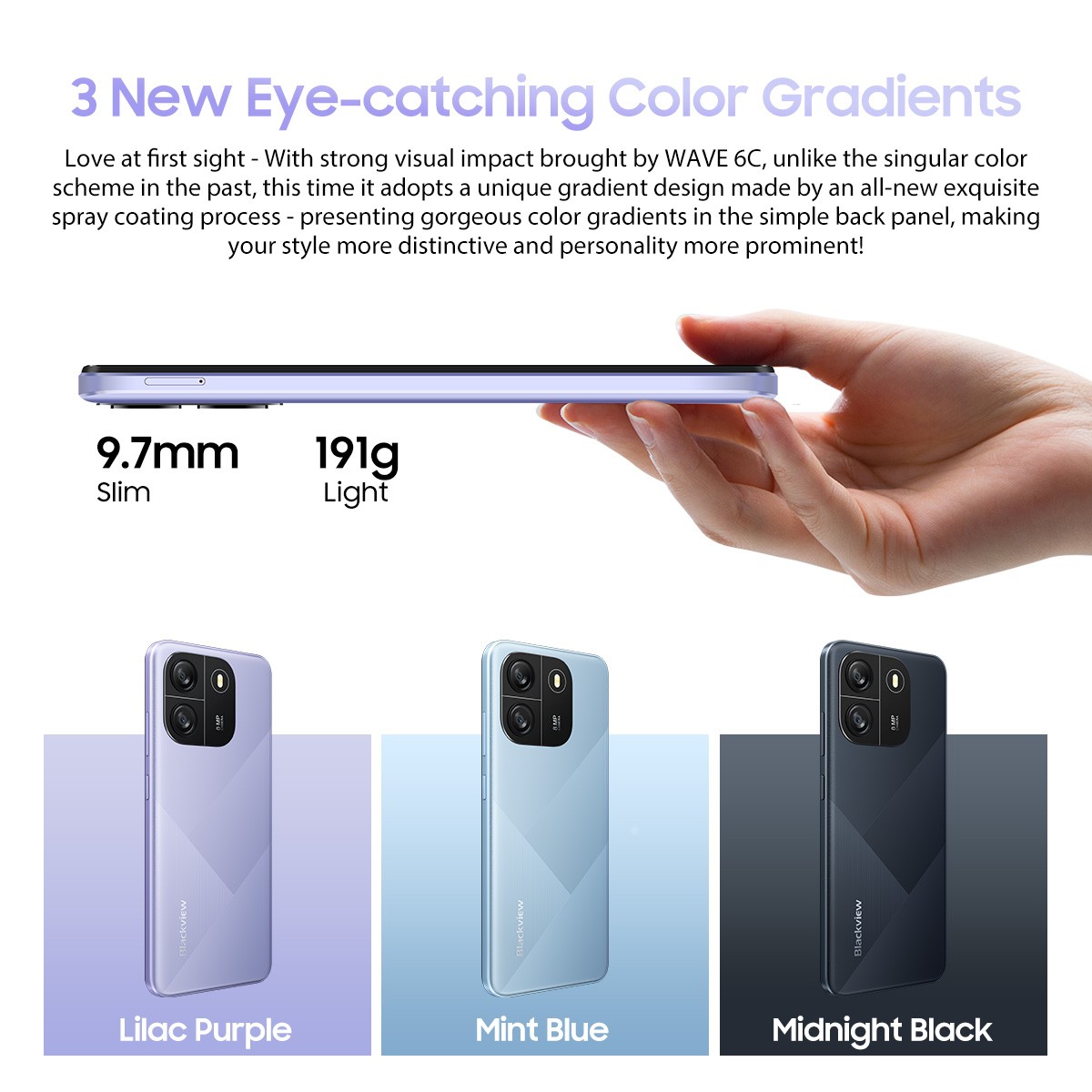 Blackview WAVE 6C 4G Smartphone 4GB+32GB 6.5″ HD+ 5100mAh Android 13 Dual SIM