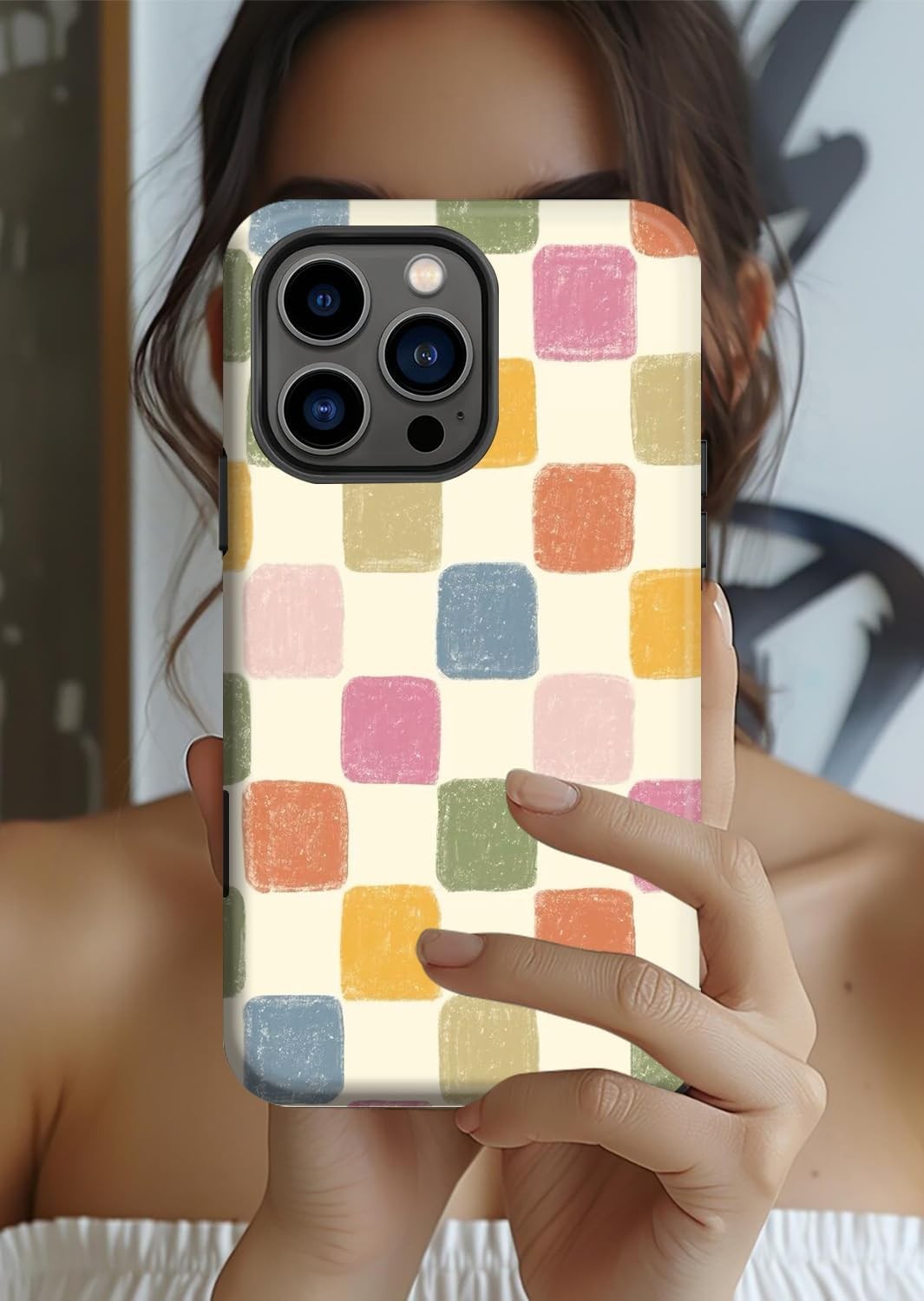 1. For iPhone 13 Pro Max Case, Retro Color Checkered Vintage Aesthetic Bumper