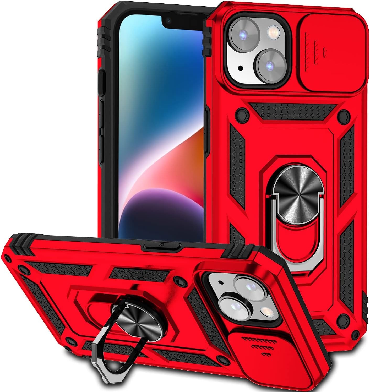 iPhone 14 Plus Case & Camera Cover for Military Grade Shockproof Protection Red