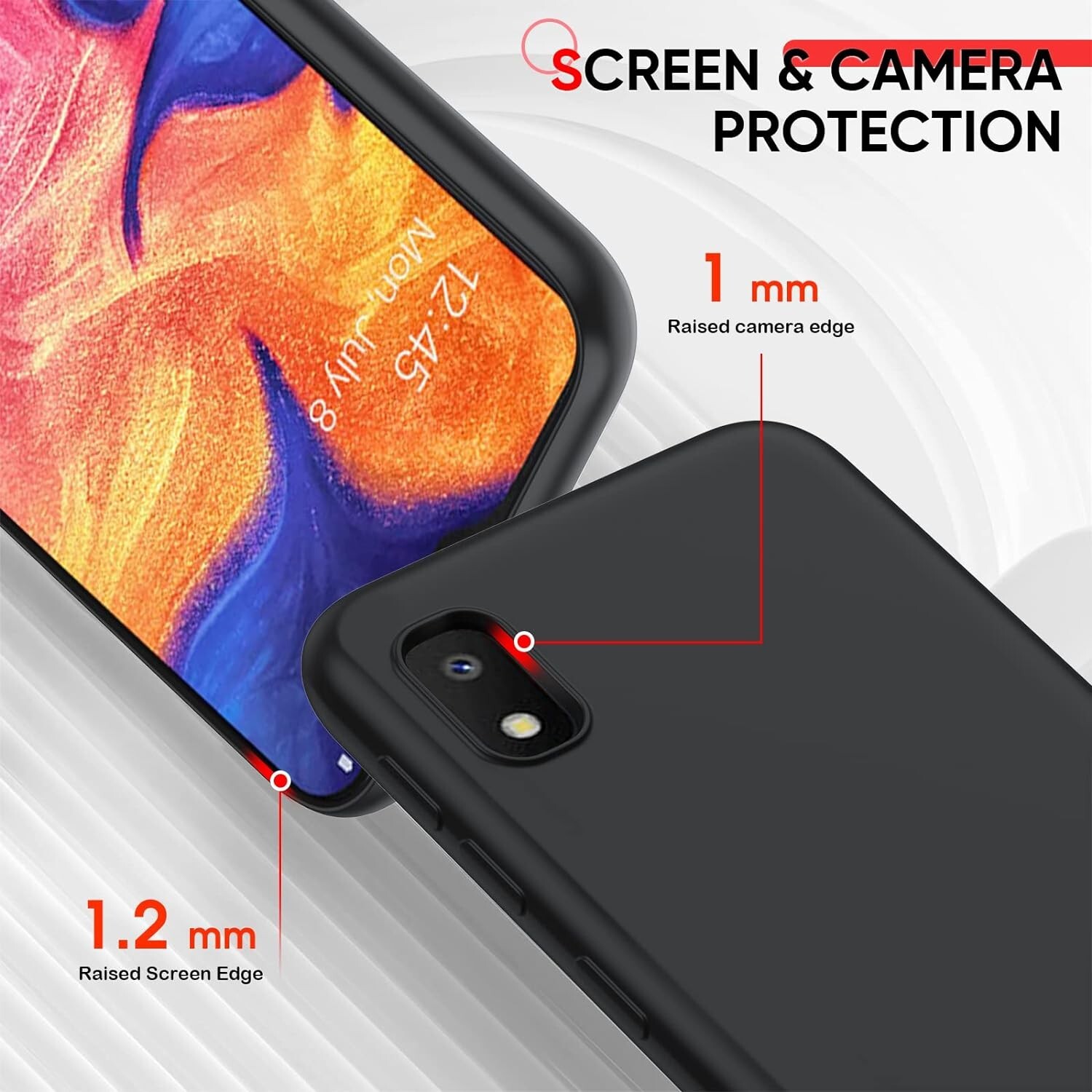 For Galaxy a10e case with tempered glass protector, thin Rubber, Polymer- Black