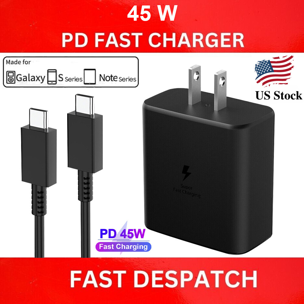 45W Super Fast Wall Charger Type USB-C Charging Cable For Samsung Galaxy S23 S22