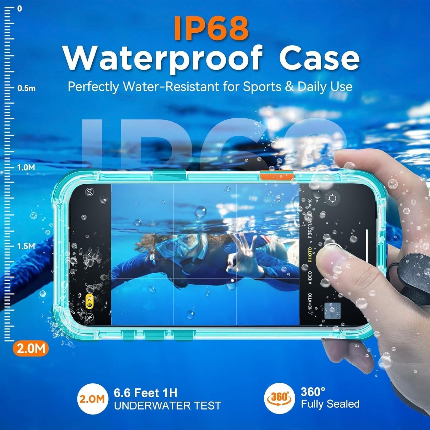 iPhone 16 Pro Max Waterproof Case, IP68 Underwater, 15FT Military Shockproof, Te