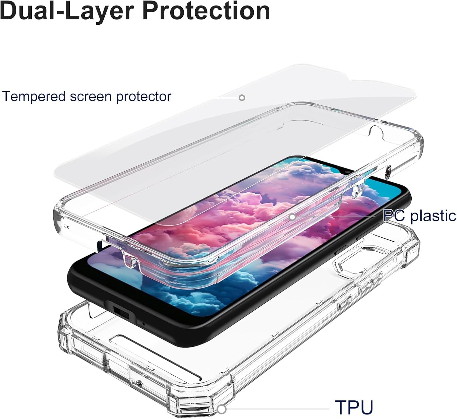 Cloud Stratus C8 Case with Screen Protector, Dual Layer Protection, Slim Cover