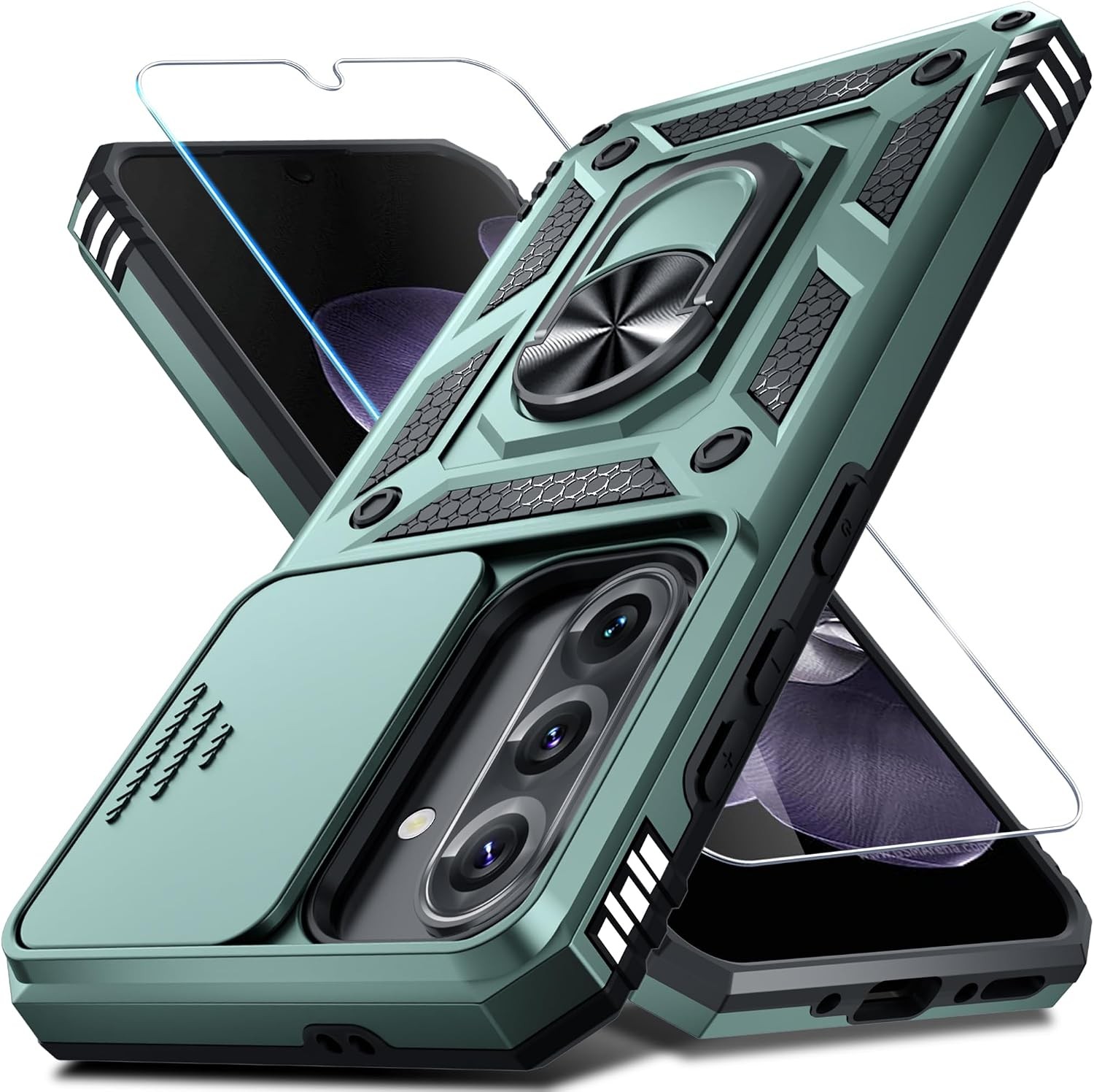 Heavy Duty Dark Green Case for Samsung Galaxy A36/A56 5G with Kickstand & Lens C
