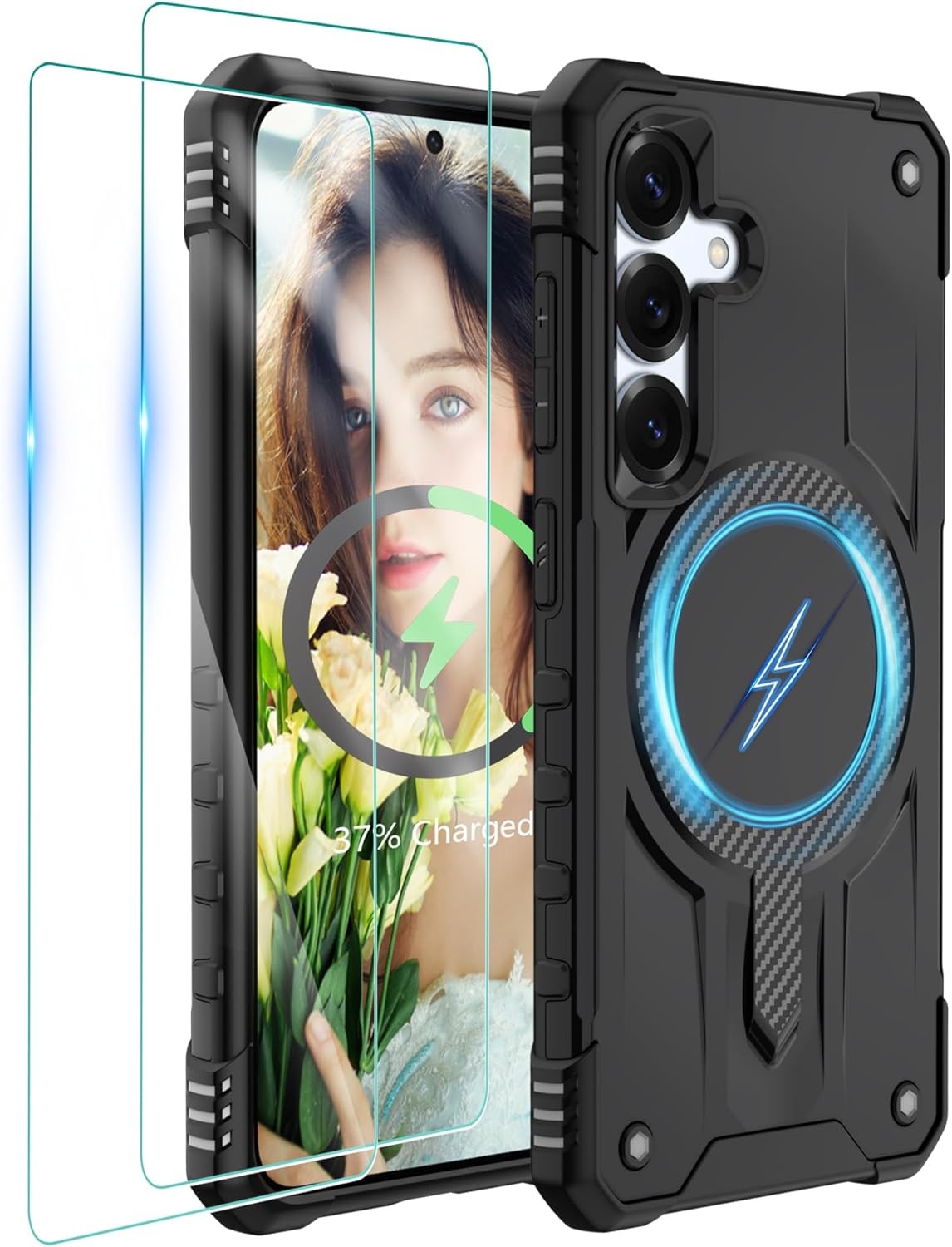 Samsung Galaxy-S25-Case with 2×Screen Protector, Anti-Fingerprint Shockproof Cov