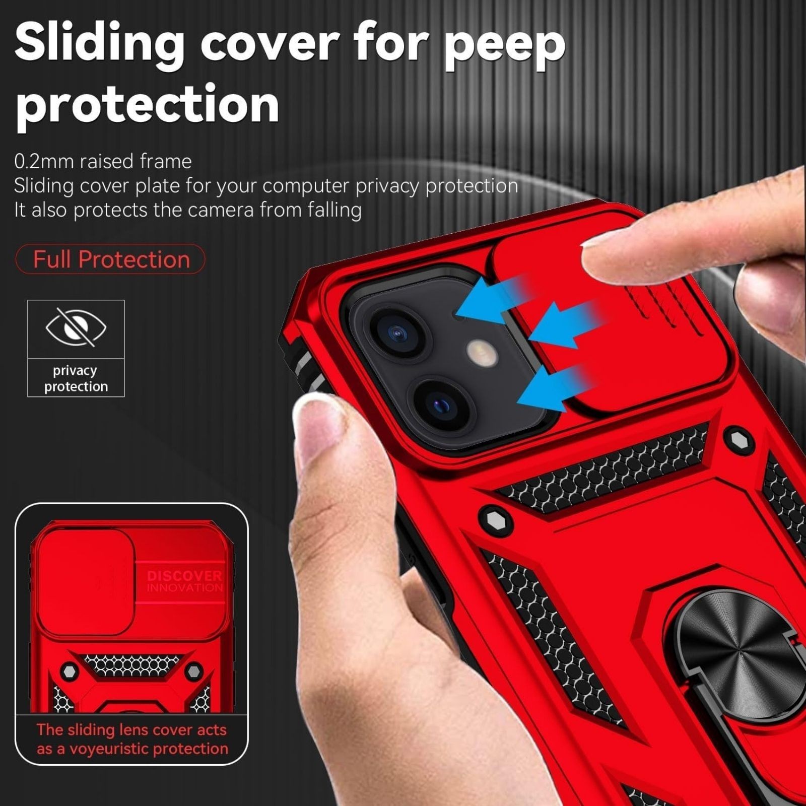 iPhone 12/13 Mini Case with HD Screen Protector & Slide Camera Cover & Kickstand