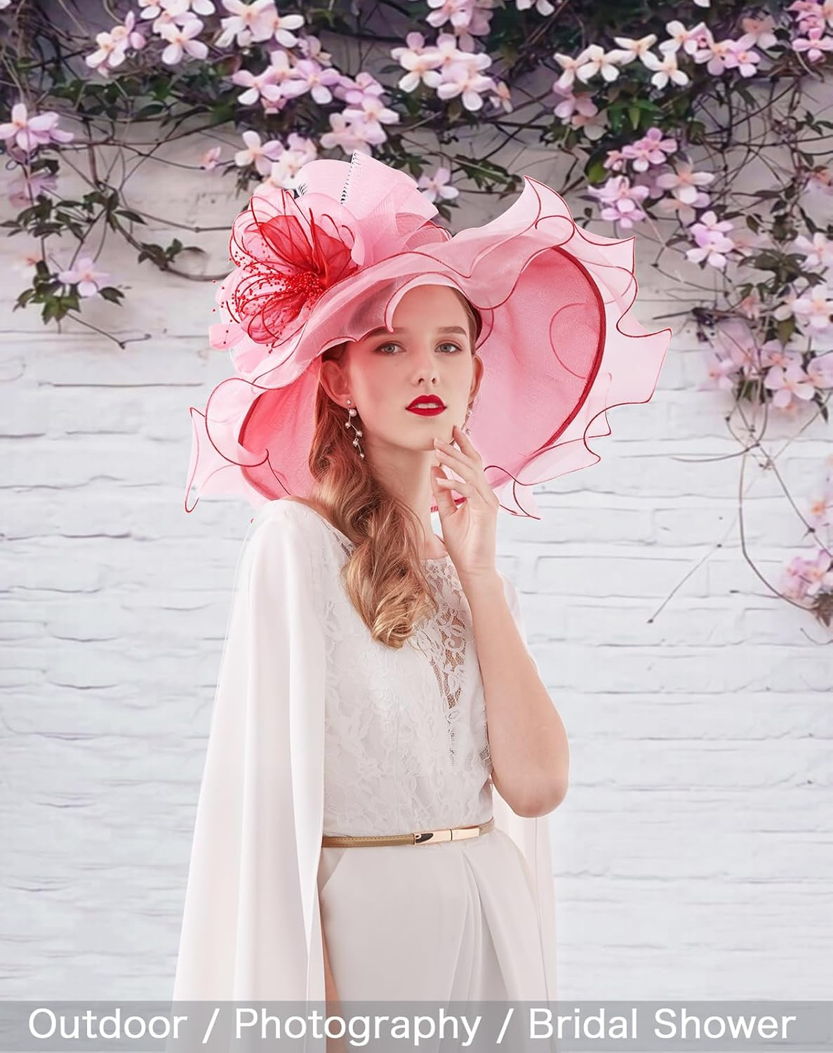Women’S Kentucky Derby Church Hat Organza One Size 02B- Burgundy and Pink