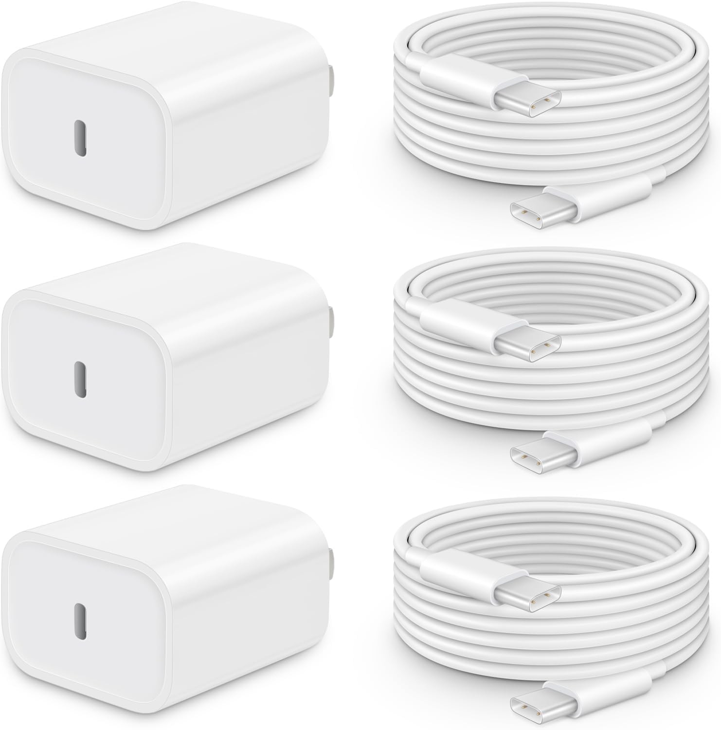 3-Pack 20W USB-C Fast Wall Charger for iPhone 17/16/15 with 6FT Cable