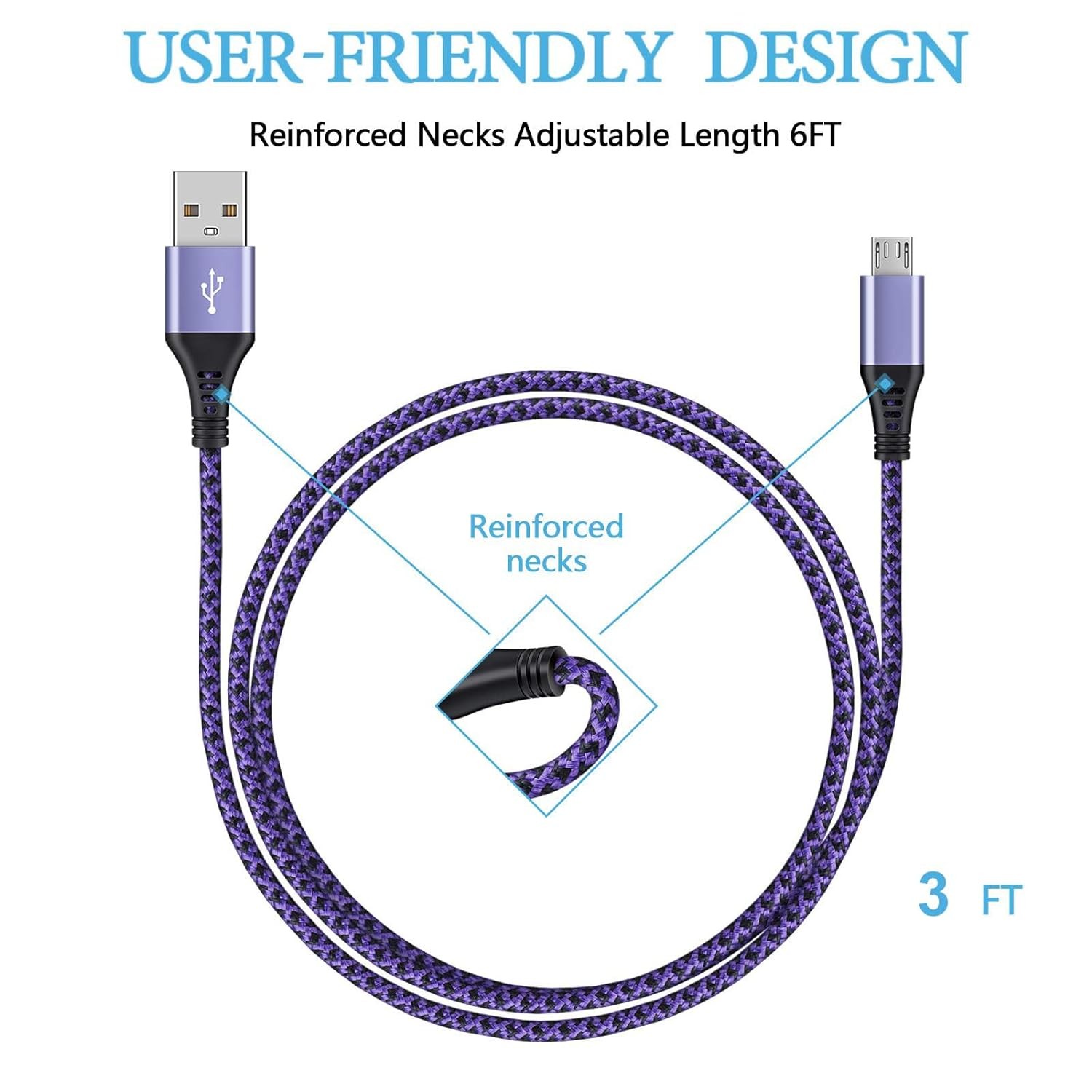4 Pack Fast Micro USB Charger for Samsung Galaxy S7 J7 3Ft