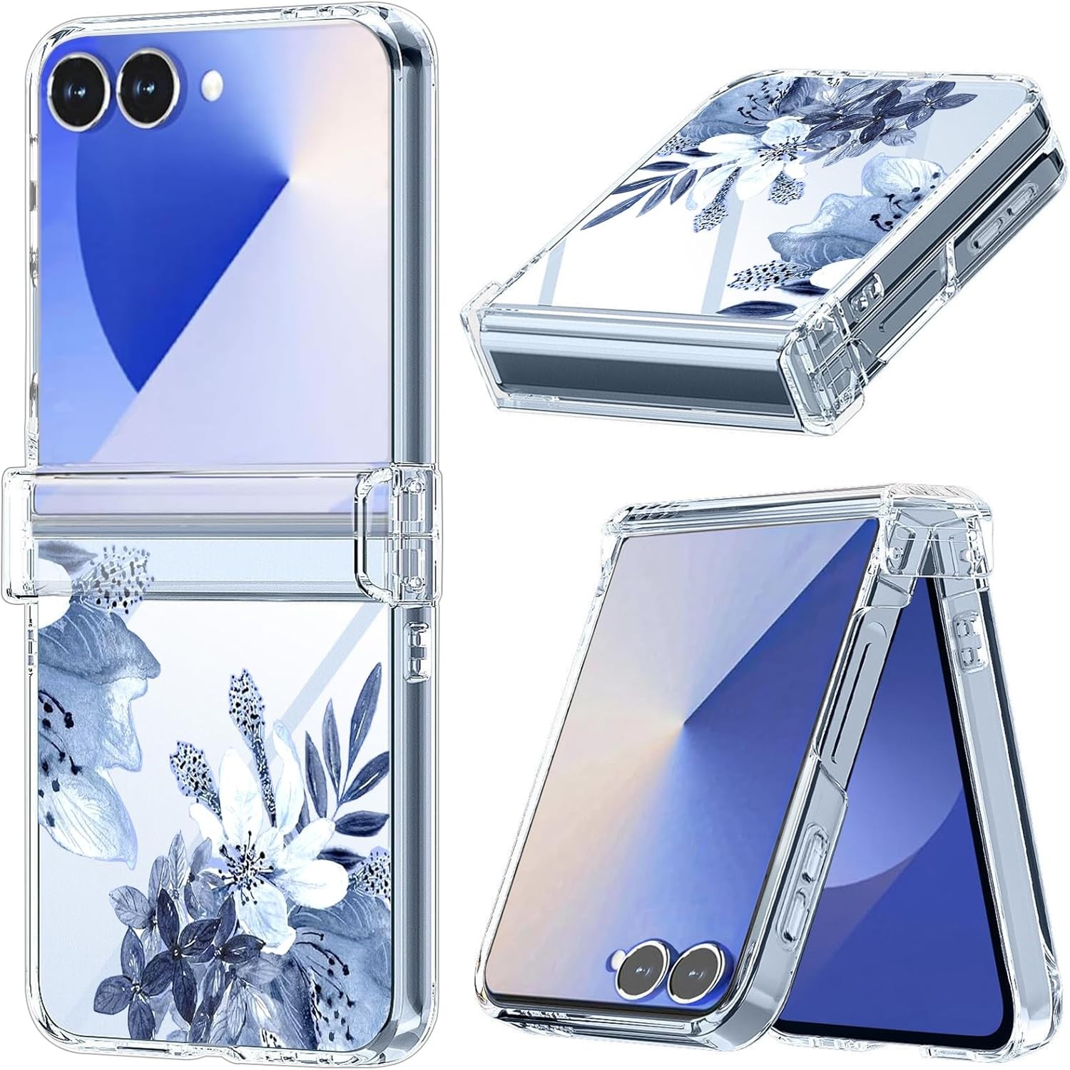 Samsung Galaxy Z Flip 7 Case with Hinge Protection, Clear Floral Lavender Shockp