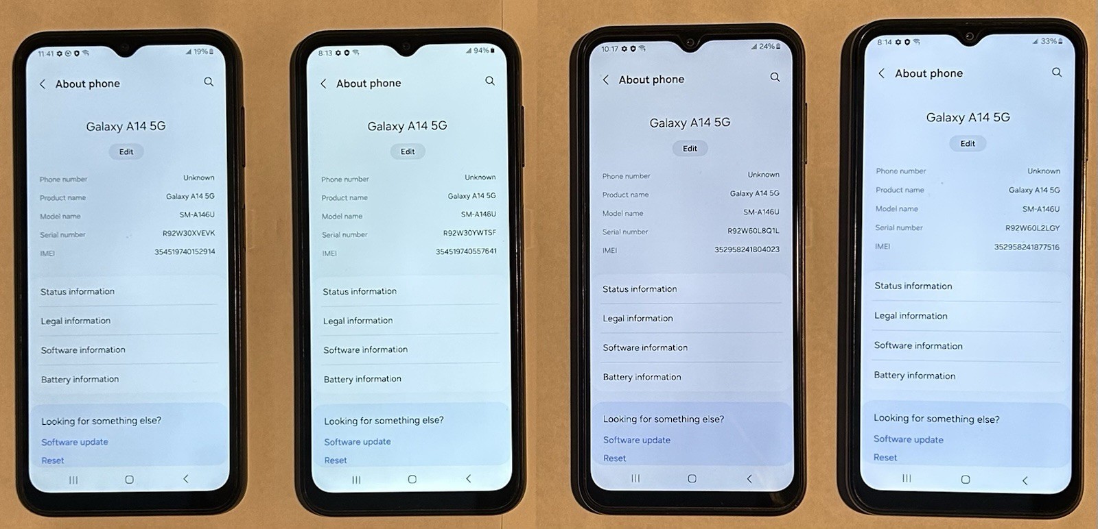 Lot Of 4 Samsung Galaxy A14 SM-A146U 64GB 5G Phones Excellent Condition