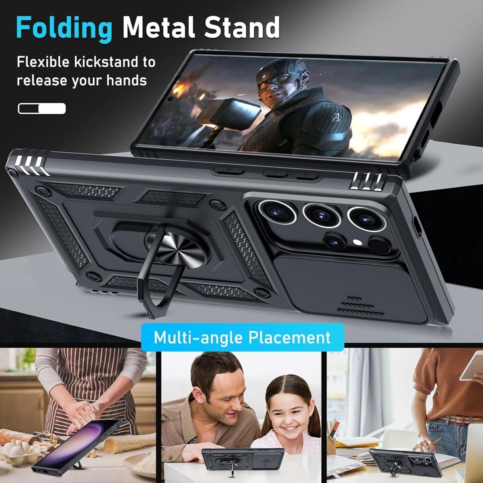 For Samsung Galaxy S25 Ultra Case w/ Military Grade Protective Cover & Kickstand