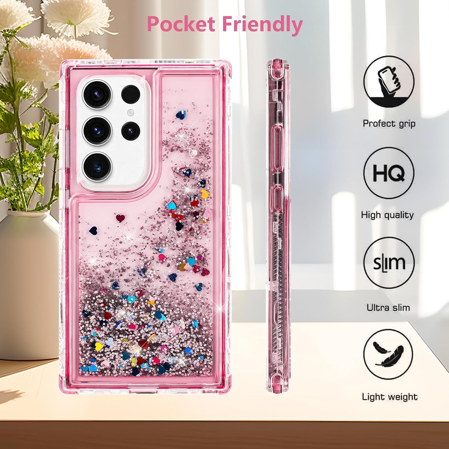 3PCS Case & Liquid Glitter for Samsung Galaxy S24 Ultra 6.8” Military-Grade Prot