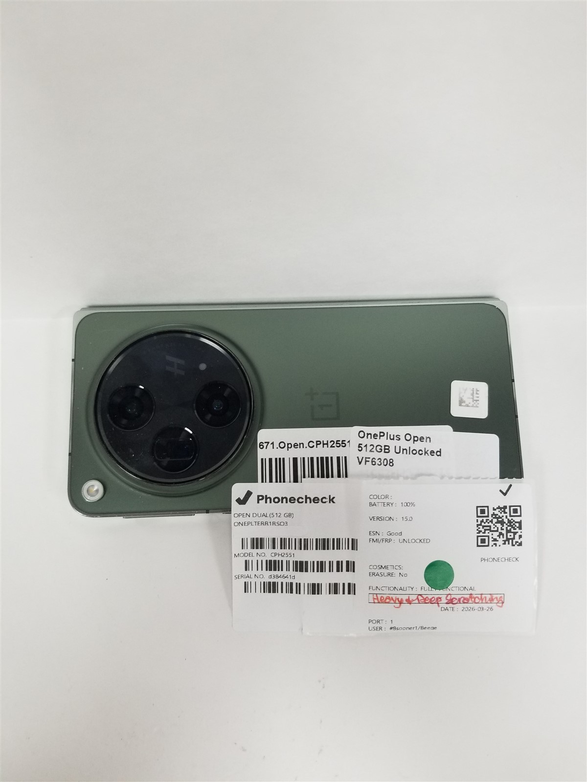 OnePlus Open 512GB Green CPH2551 (Unlocked) GSM World Phone VF6308