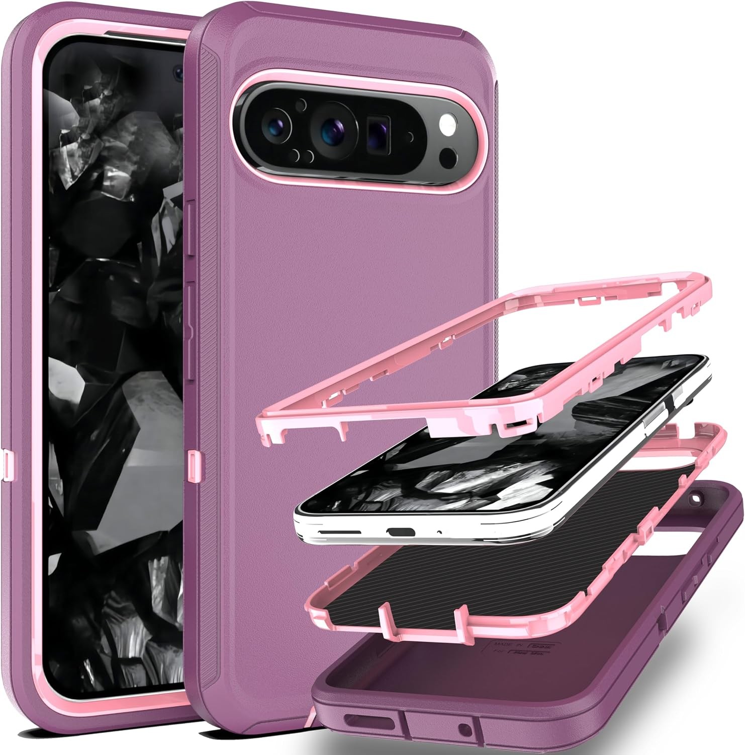 3-in-1 Shockproof Designed for Google Pixel 9 Pro XL Case, Heavy Duty Rubber Cov