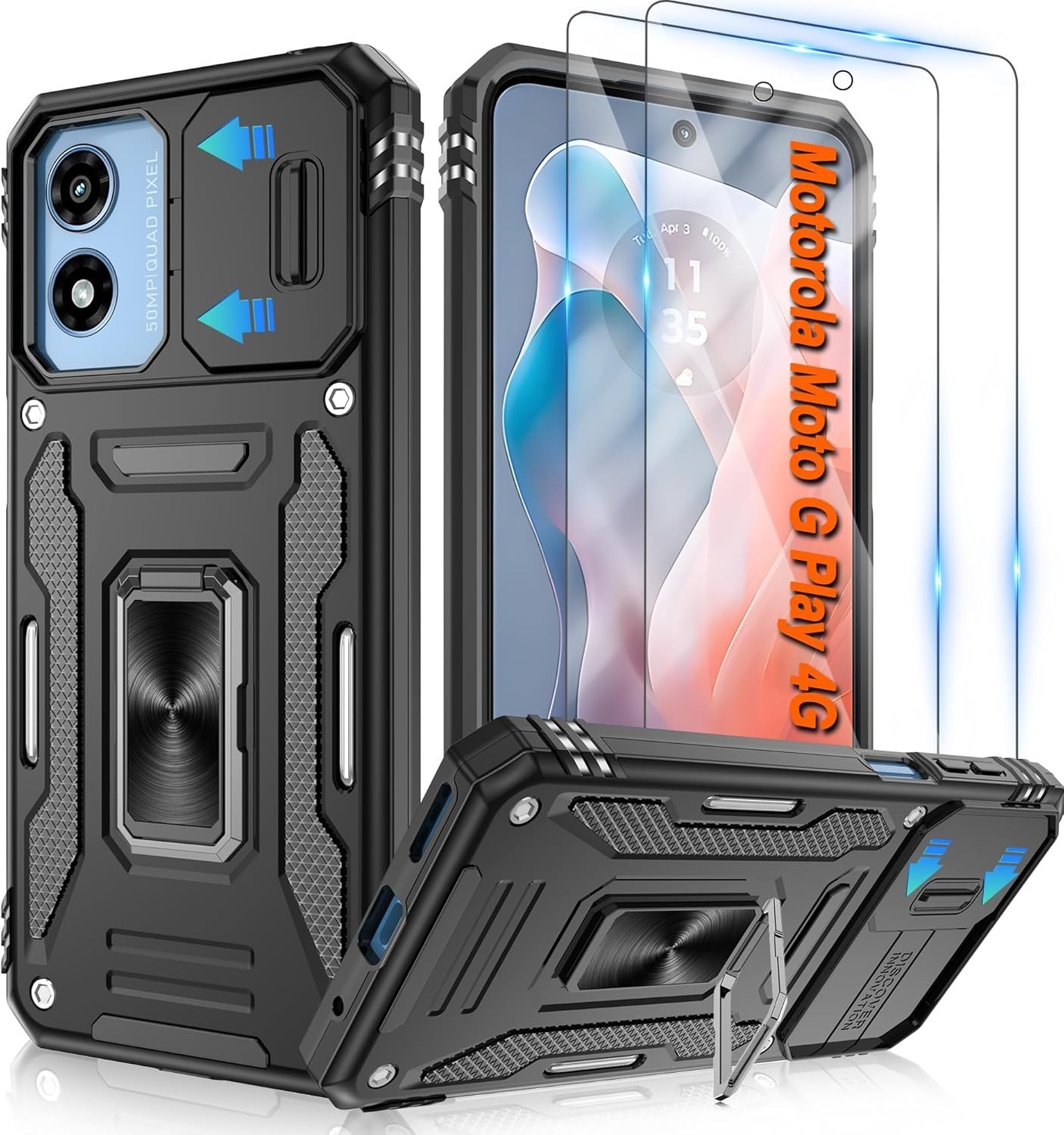 Motorola Moto G Play 2024 Case with [2 Pack] HD Screen Protector & Slide Camera