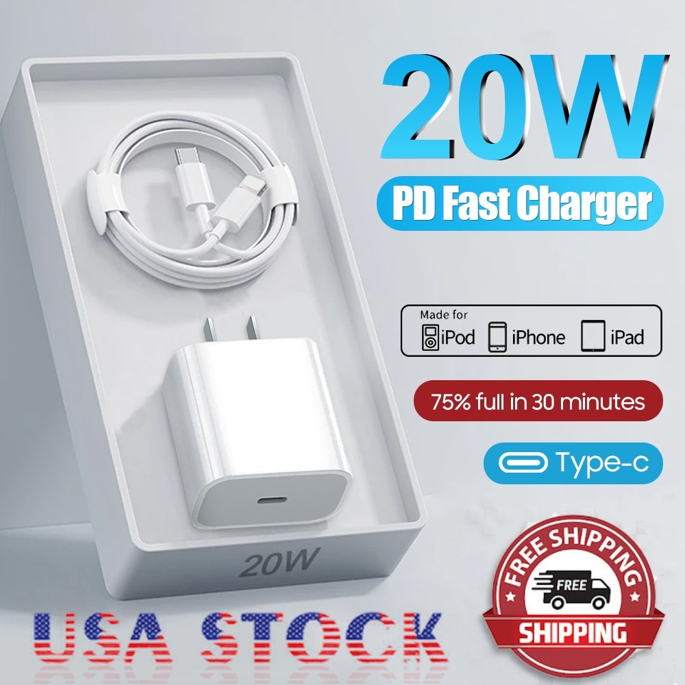 20W PD Super Fast Charger Wall Adapter USB-C Charging Cord For iPhone X 12 13 14