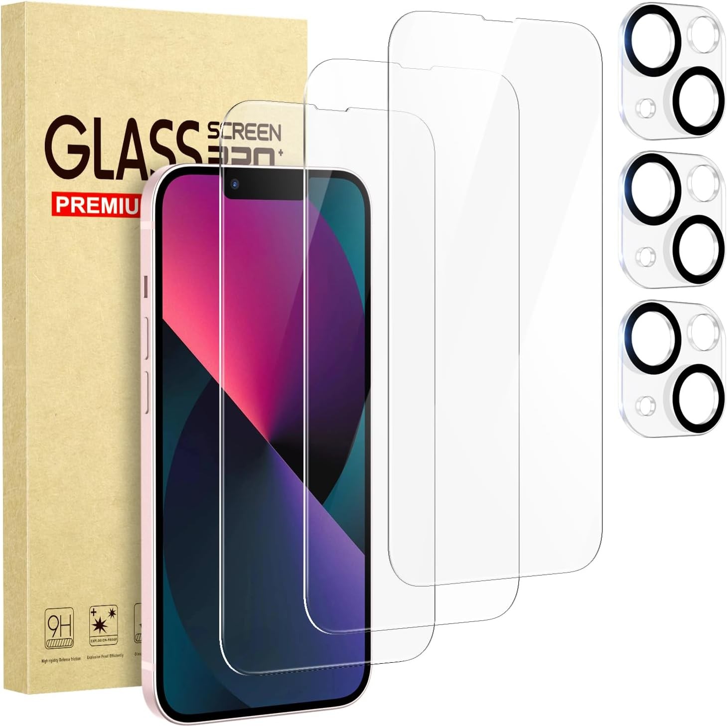 3PCS Screen Protector & Camera Lens Protector for iPhone 13 Tempered Glass Case