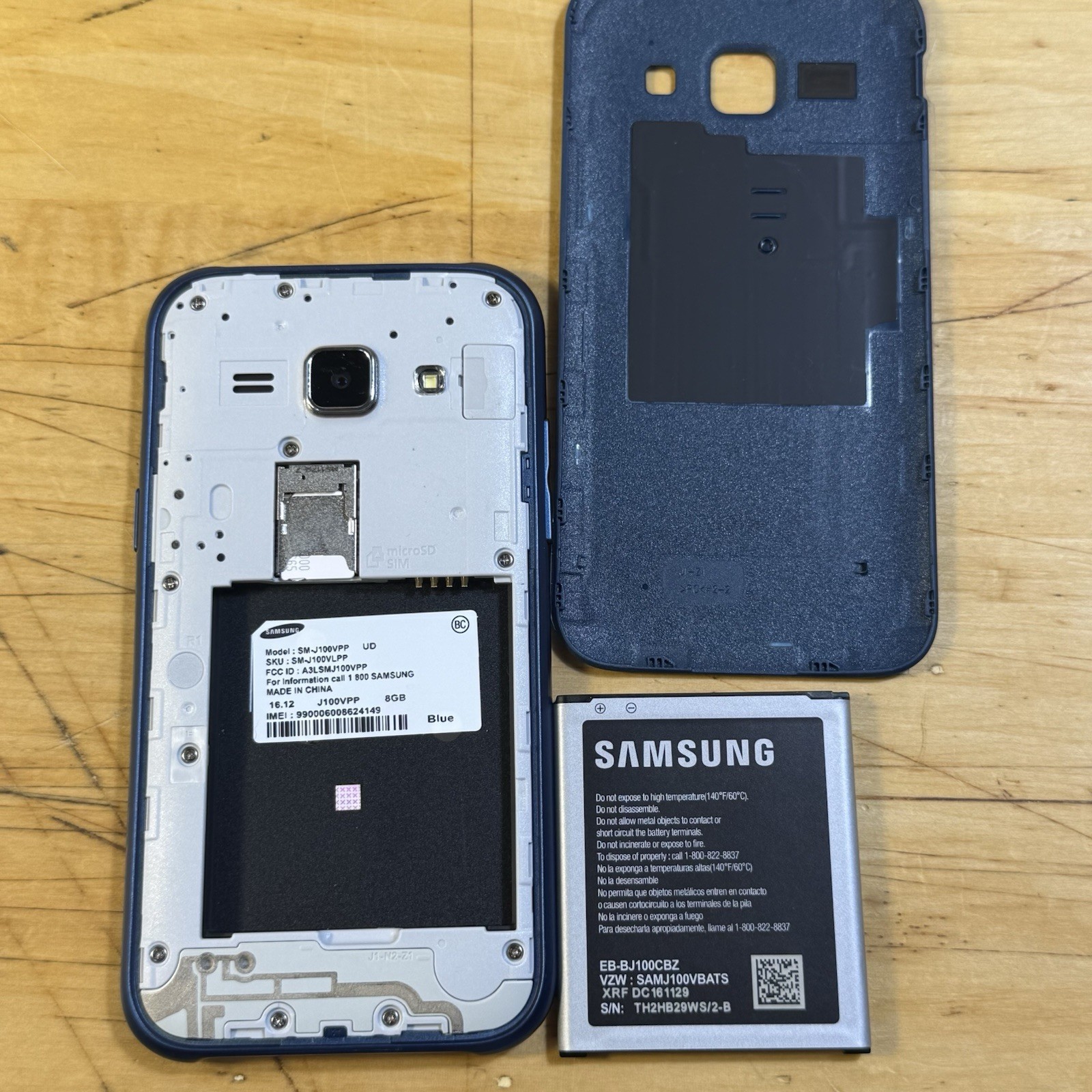 Samsung Galaxy J1 4G LTE SM-J100VPP Blue & Silver ( Verizon ) Android W Manuals