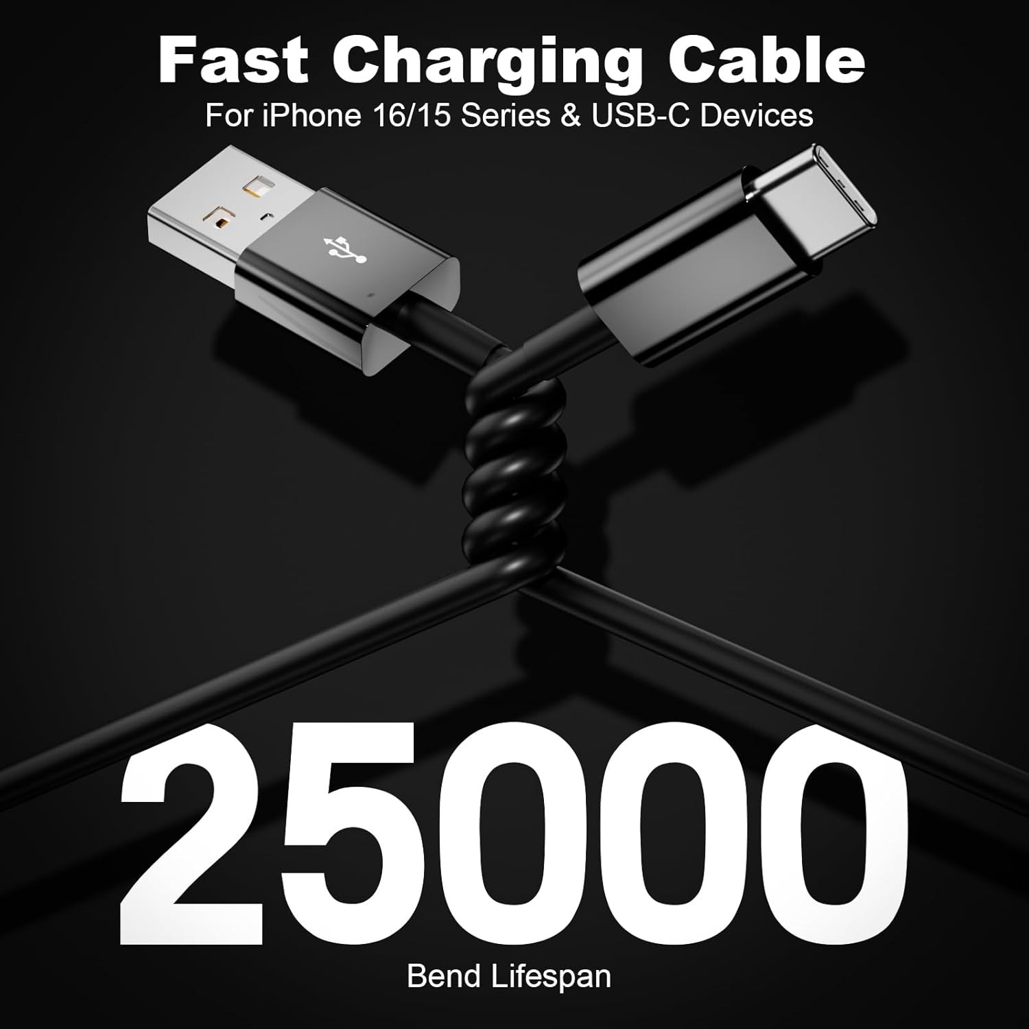 2Pack USB A to USB C Cable for iPhone 15/16/17 All Series, CarPlay – 3A Fast Cha