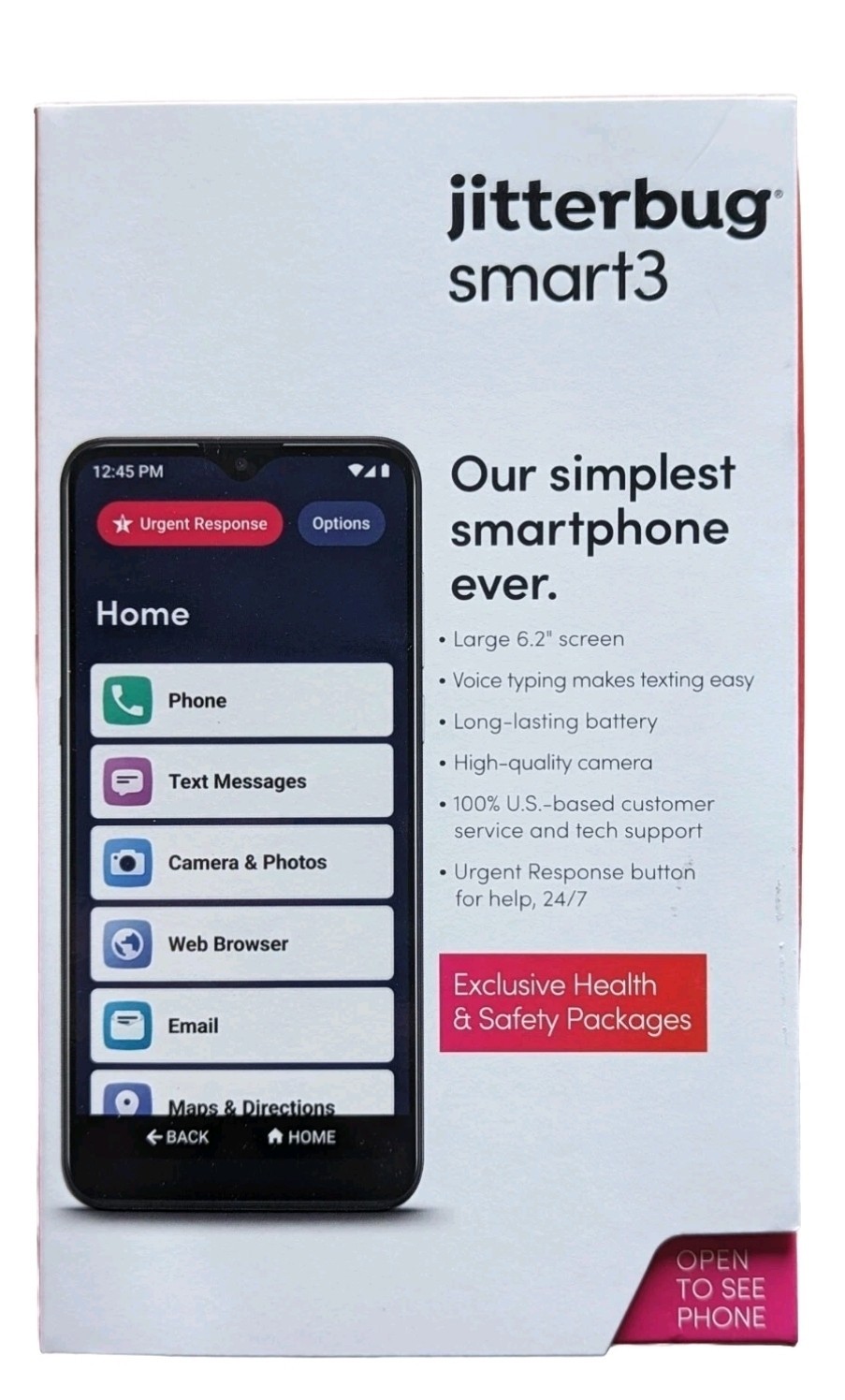 Lively Jitterbug Smart3 Smartphone for Seniors, 6.2″ Screen – Black NEW