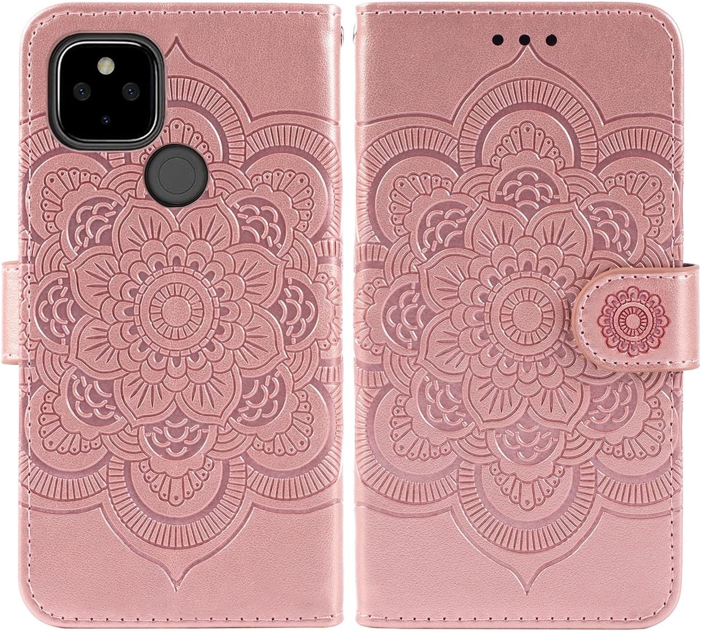 Case for Google Pixel 5 GD1YQ Wallet Case with Tempered Glass Screen Protector