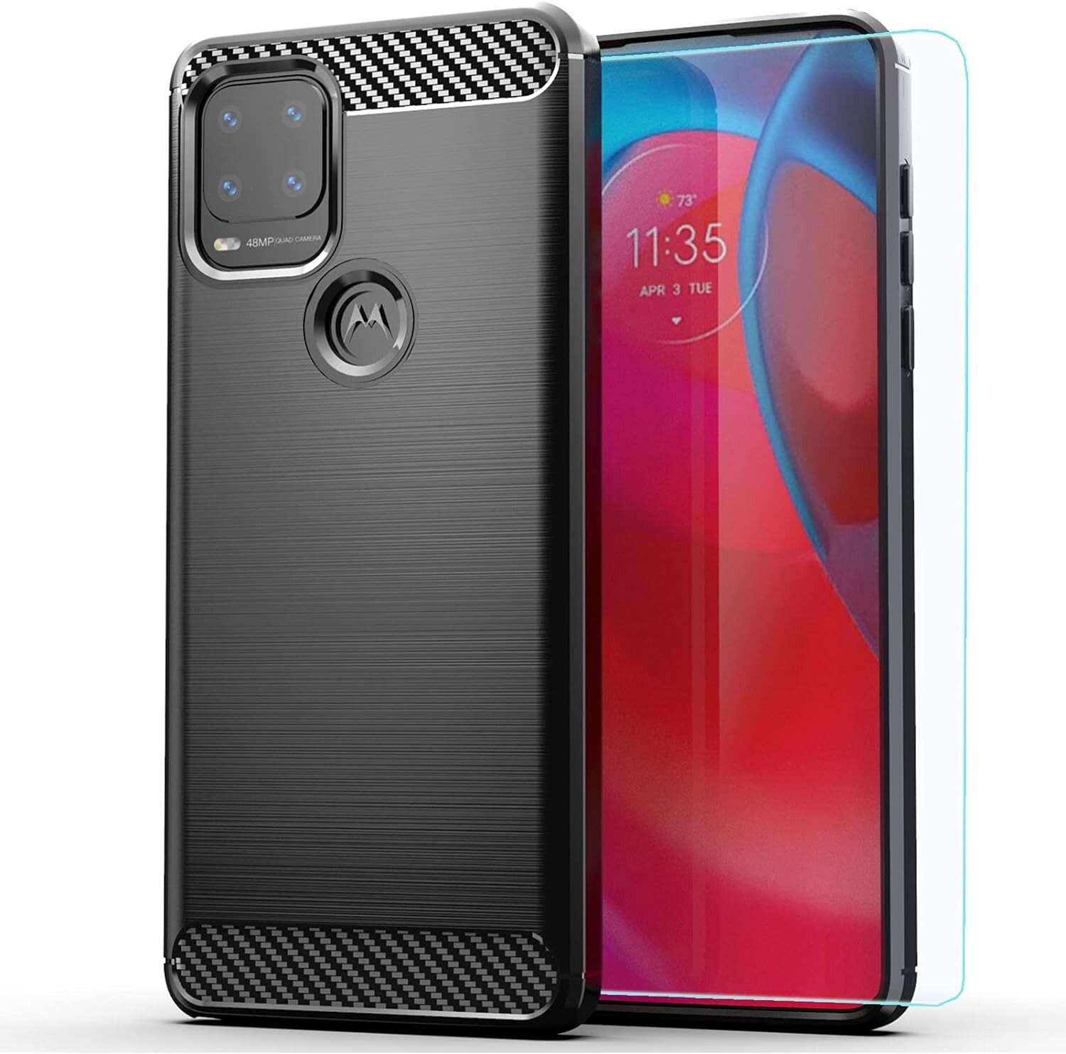For Moto G Stylus 2021 case+tempered glass shock absorption flexible TPU -Black