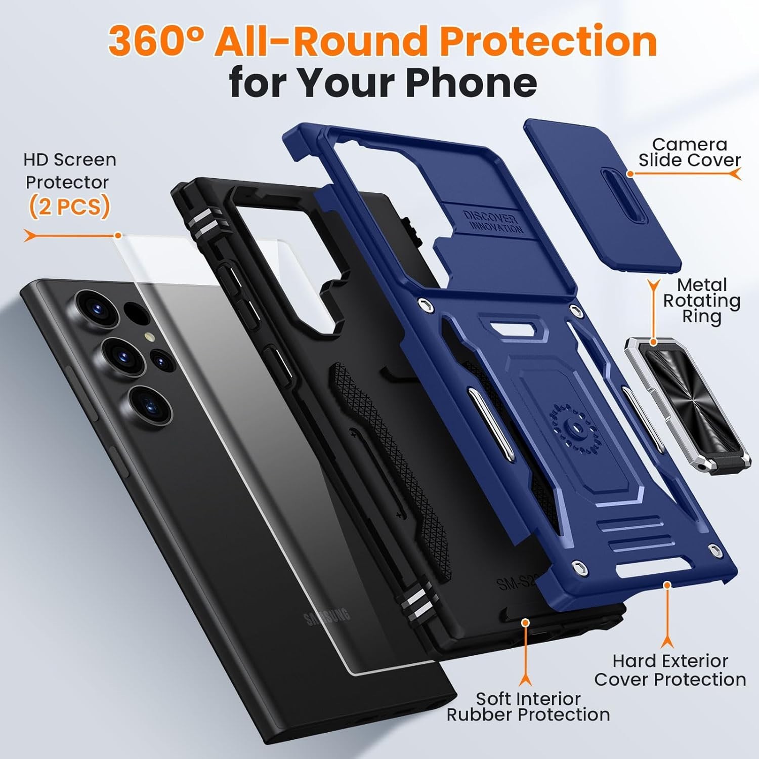 for Samsung Galaxy S23-Ultra Case Case Shockproof Rugged with Slide Camera Cover