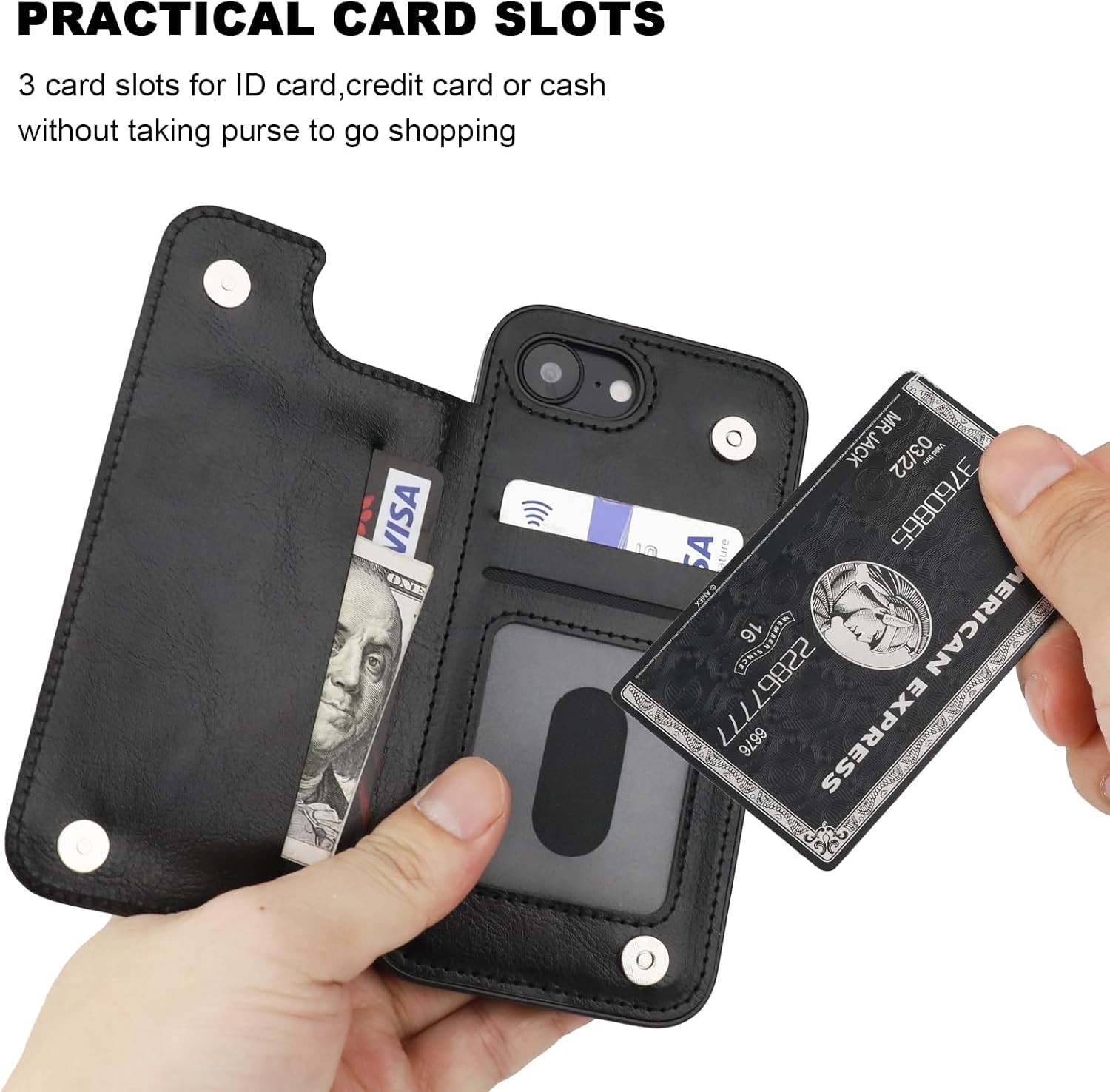iPhone 17e/16e Wallet Case with Card Holder, PU Leather Kickstand, Shockproof Co