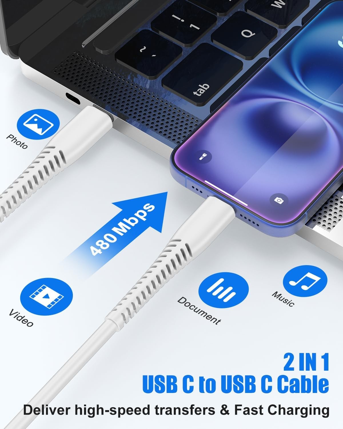 4-Pack 60W USB-C Fast Charger Cable for iPhone 17/15 Pro Max 3FT+6FT+10FT