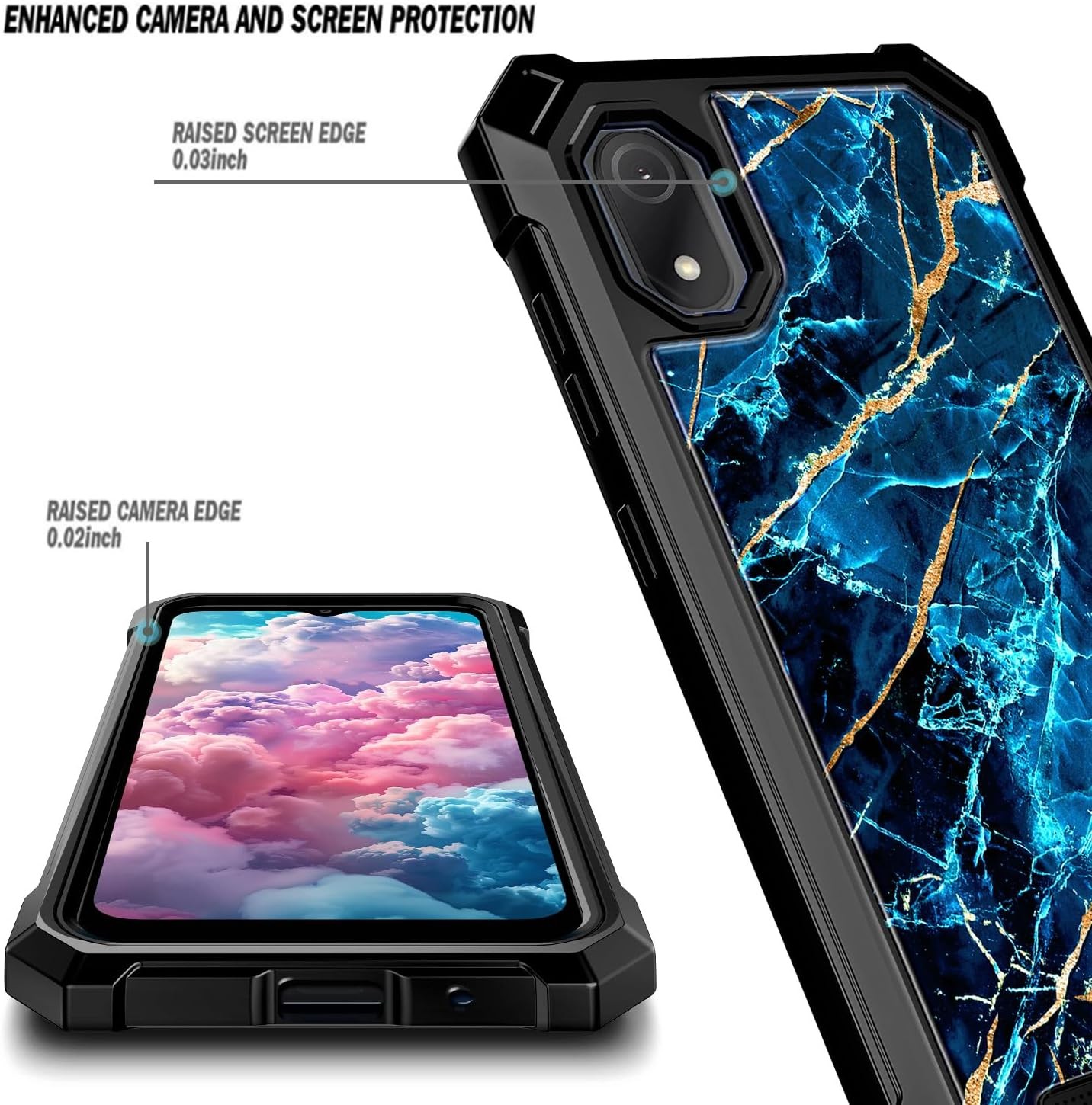 Cloud Mobile Stratus C8 Phone Case with Tempered Glass Screen Protector, Marble